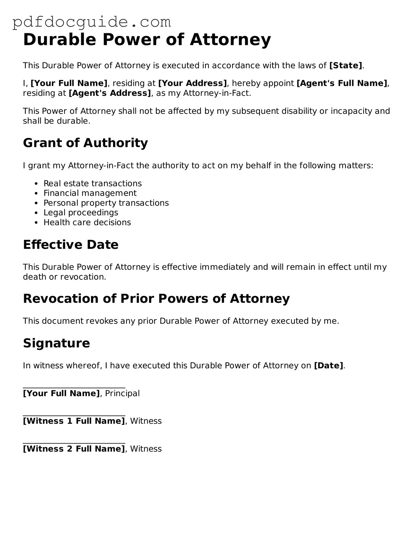 Attorney-Verified Durable Power of Attorney Template