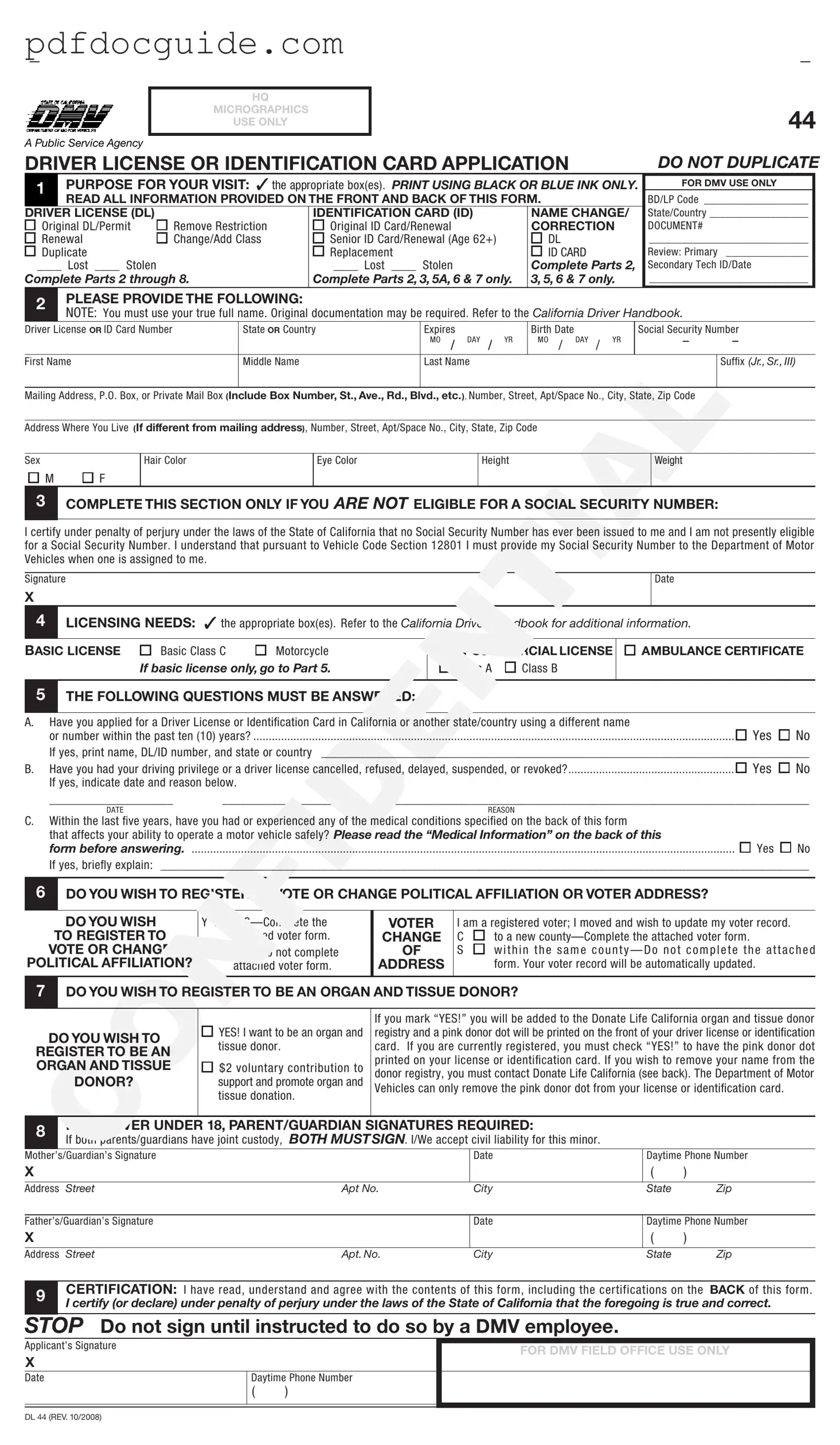 Ca Dmv Dl 44 Form