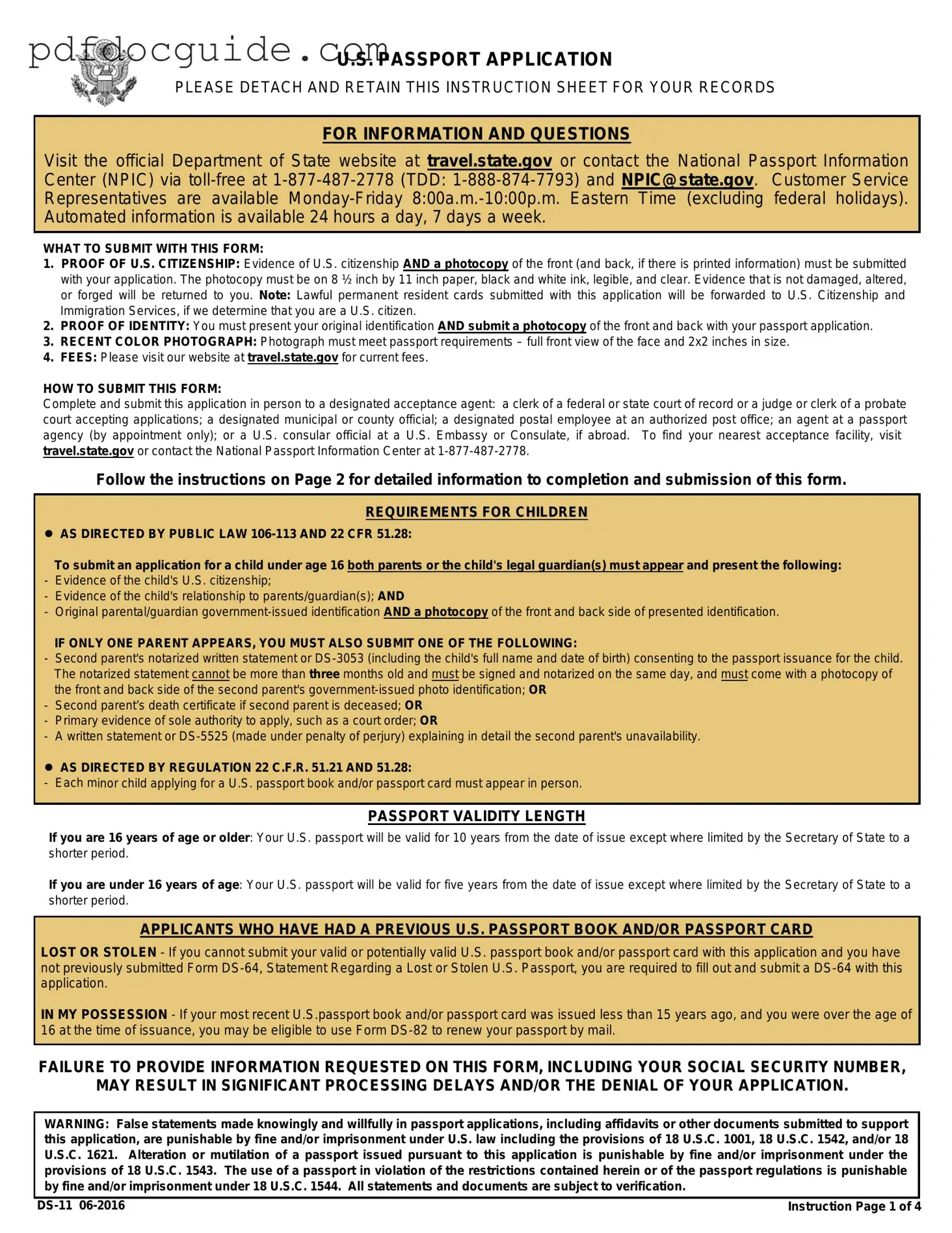 DS-11 U.S. Passport application Form