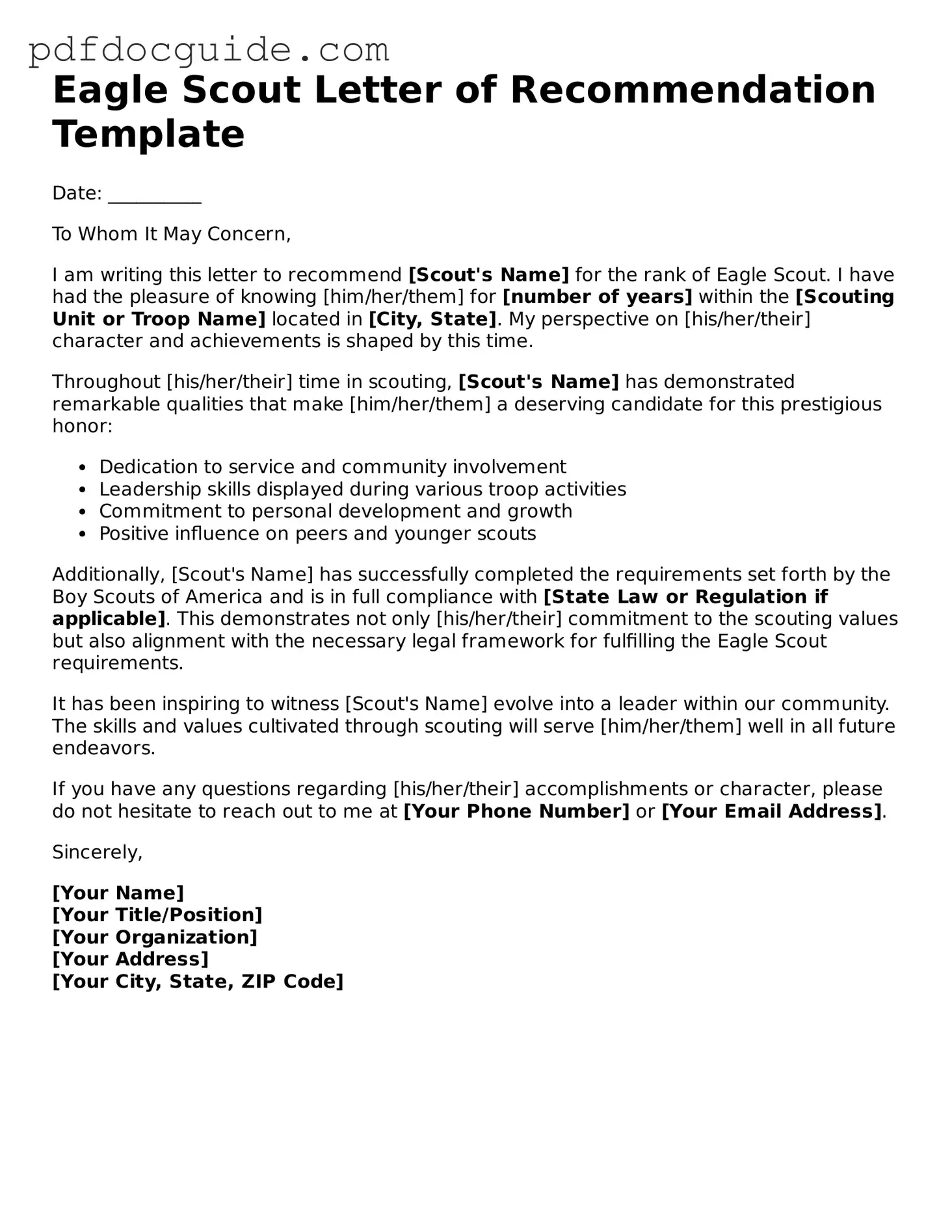 Attorney-Verified Eagle Scout Letter of Recommendation Template