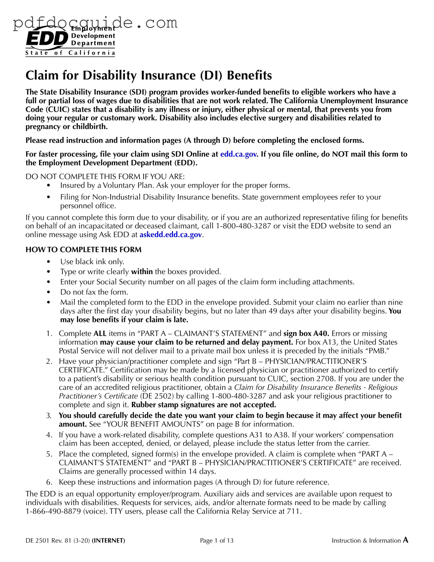EDD DE 2501 Form