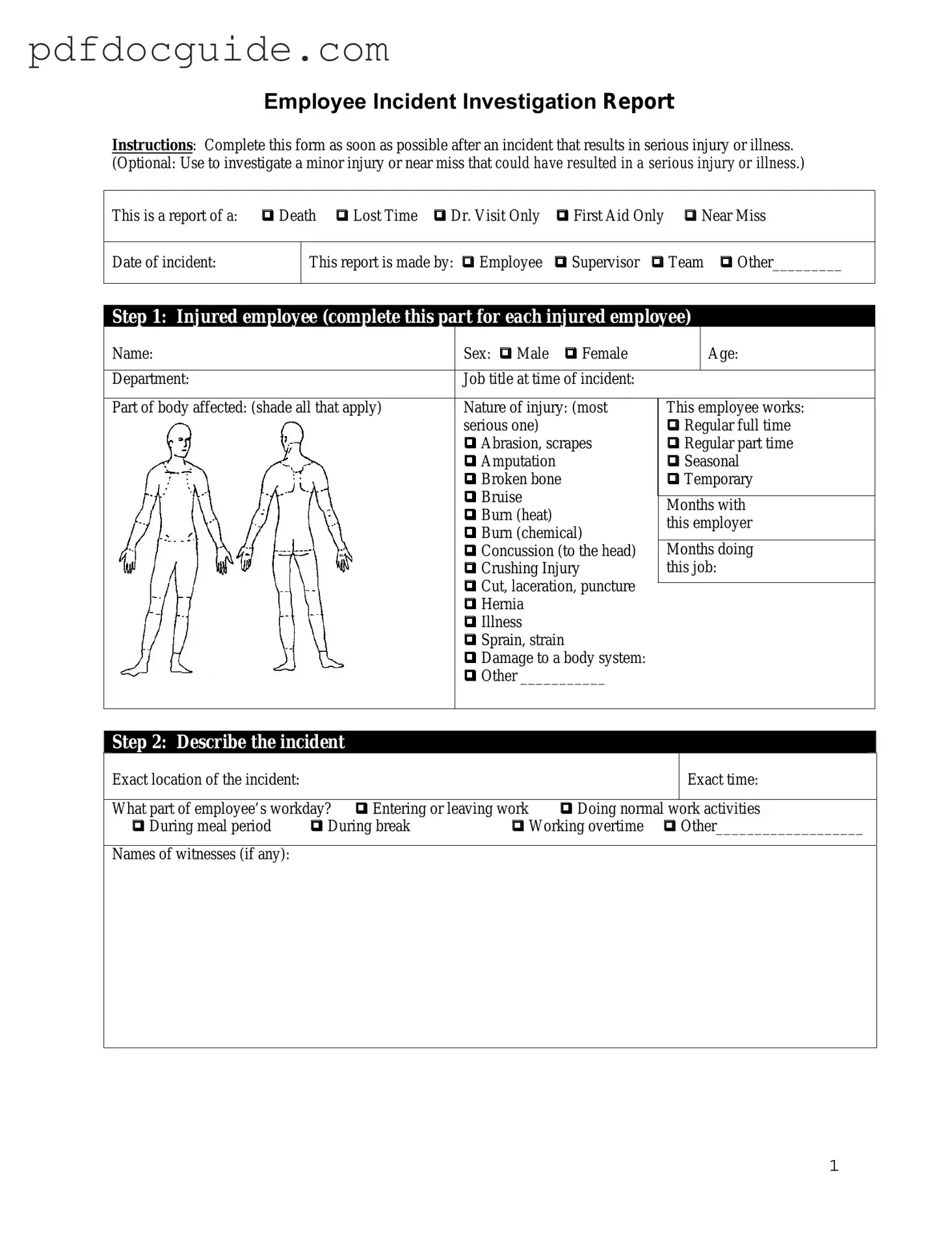 Employee Accident Report Form