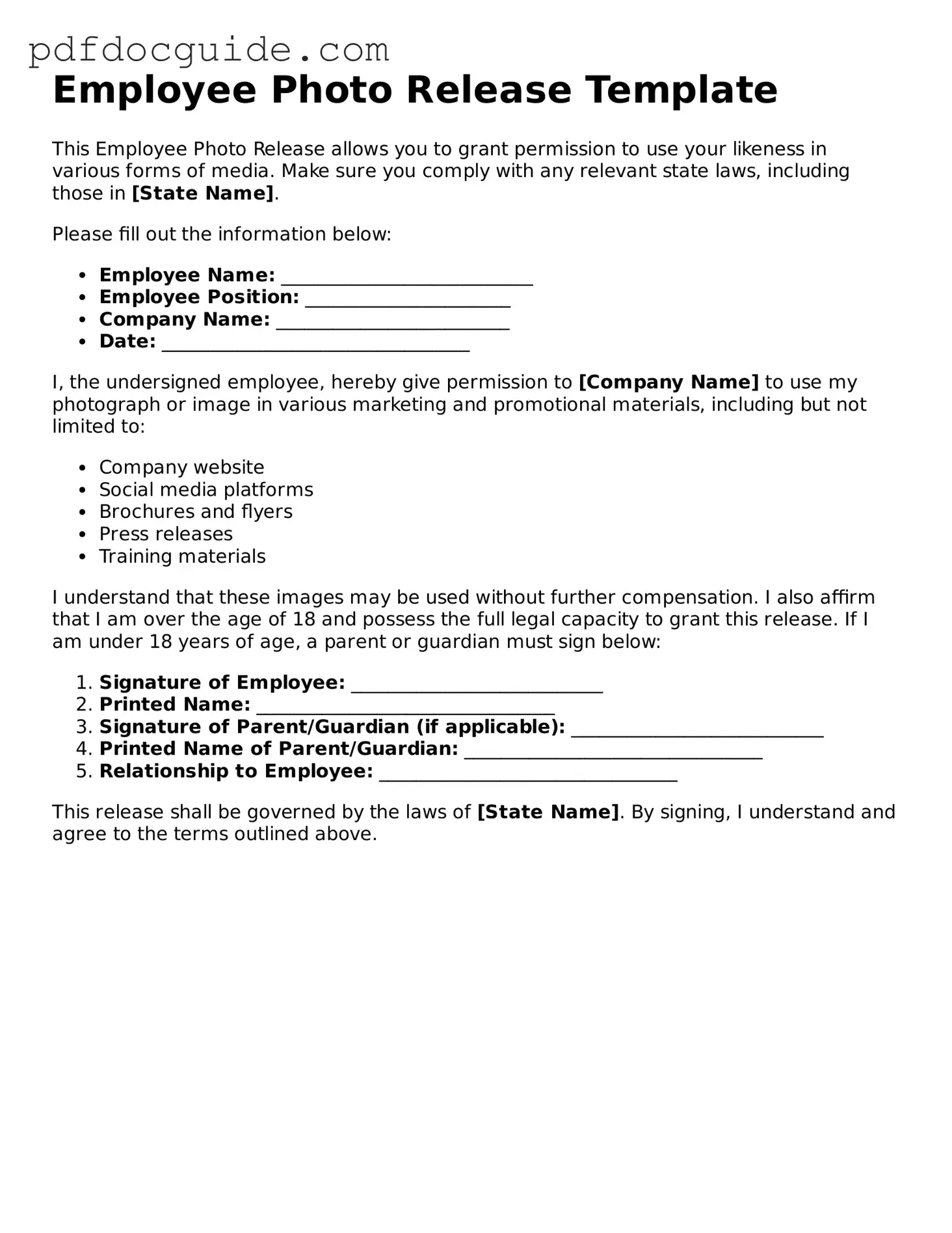 Attorney-Verified Employee Photo Release Template
