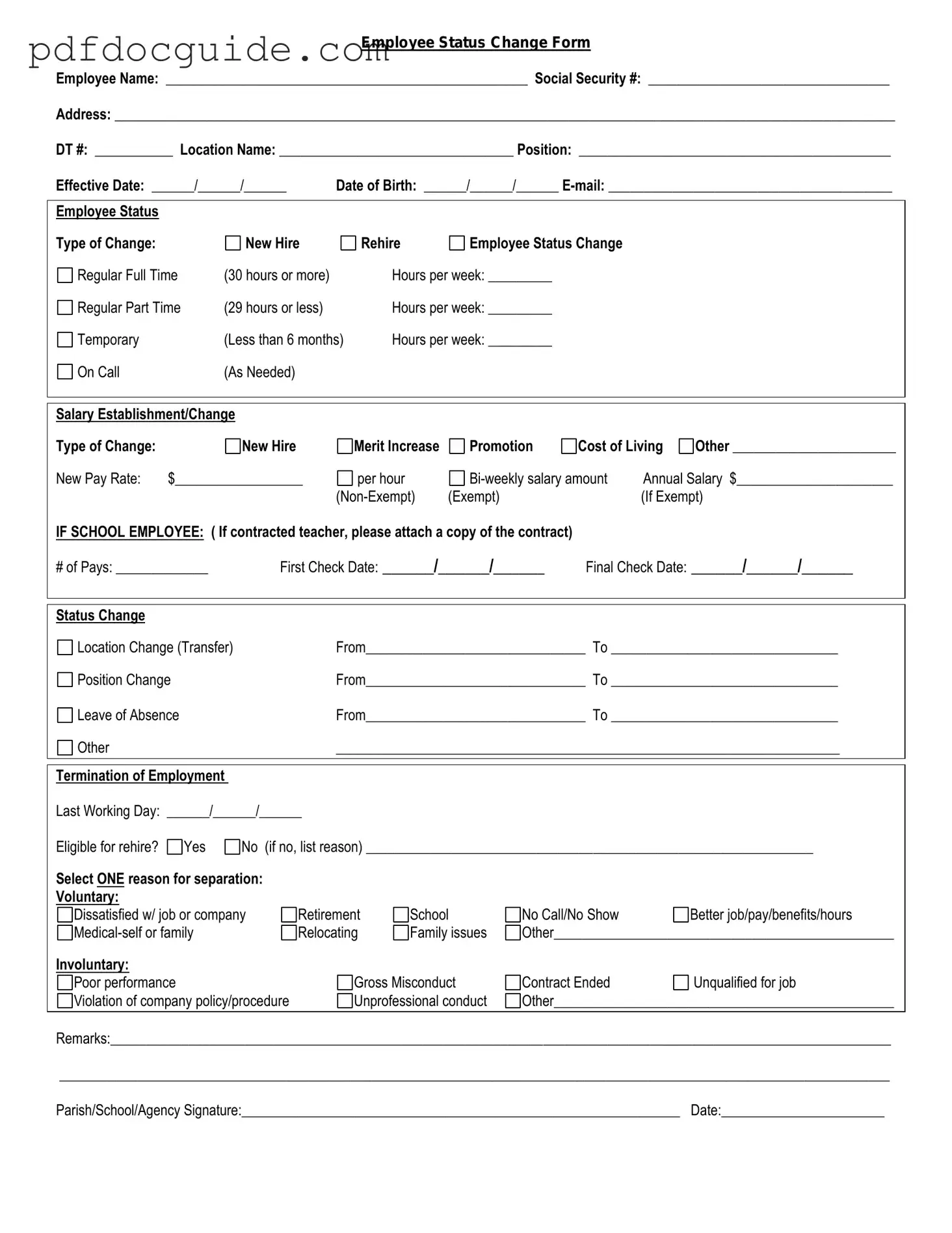 Employee Status Change Form
