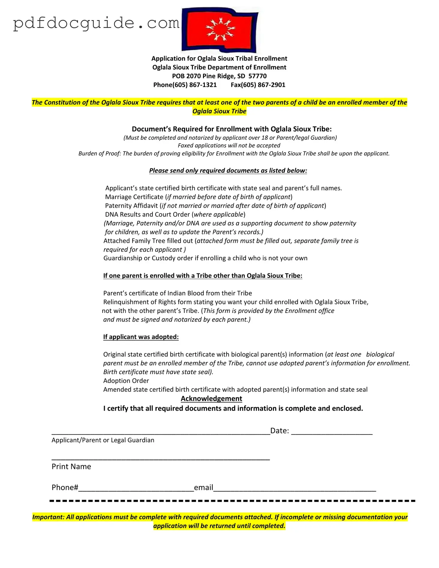 Enrollment Oglala Sioux Tribe Form