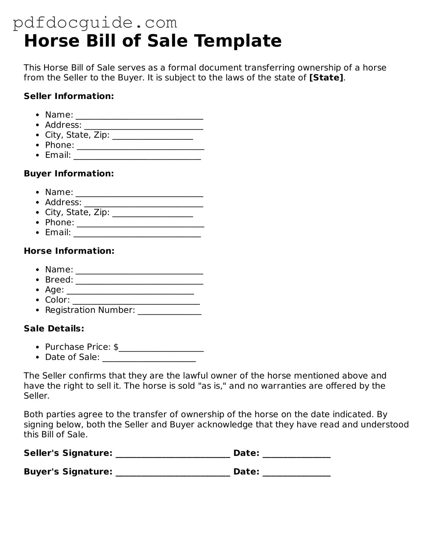 Attorney-Verified Horse Bill of Sale Template