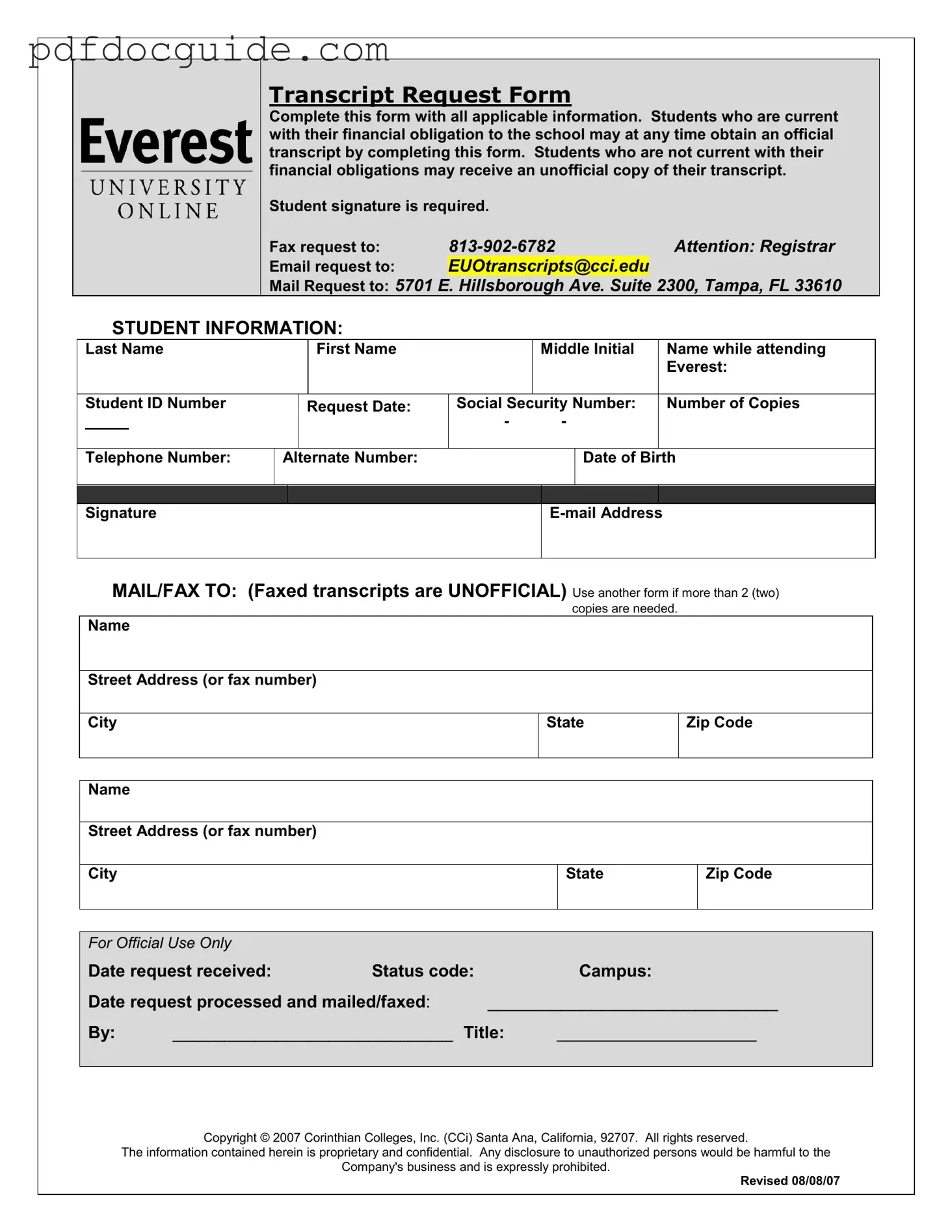Everest University Transcript Form