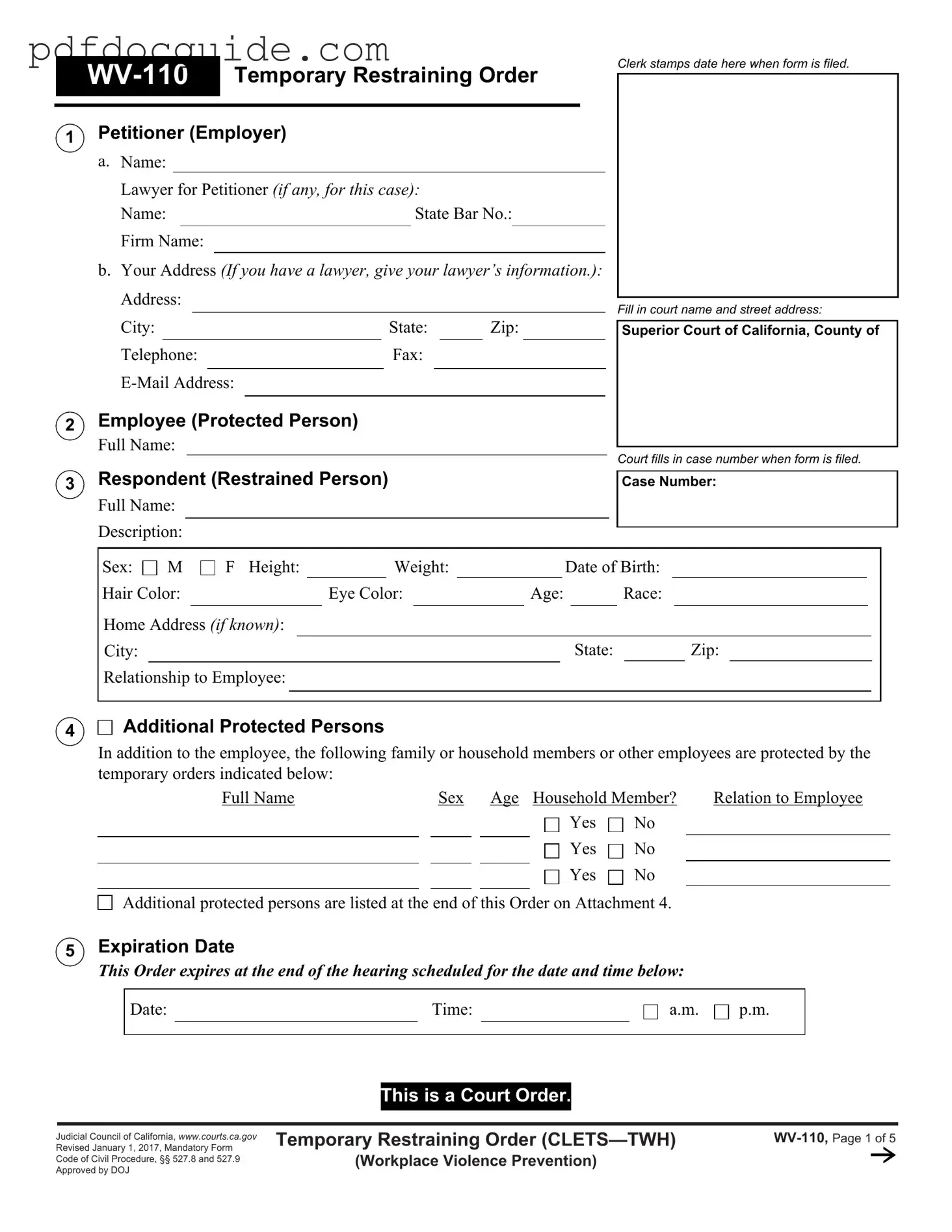 Fake Restraining Order Form