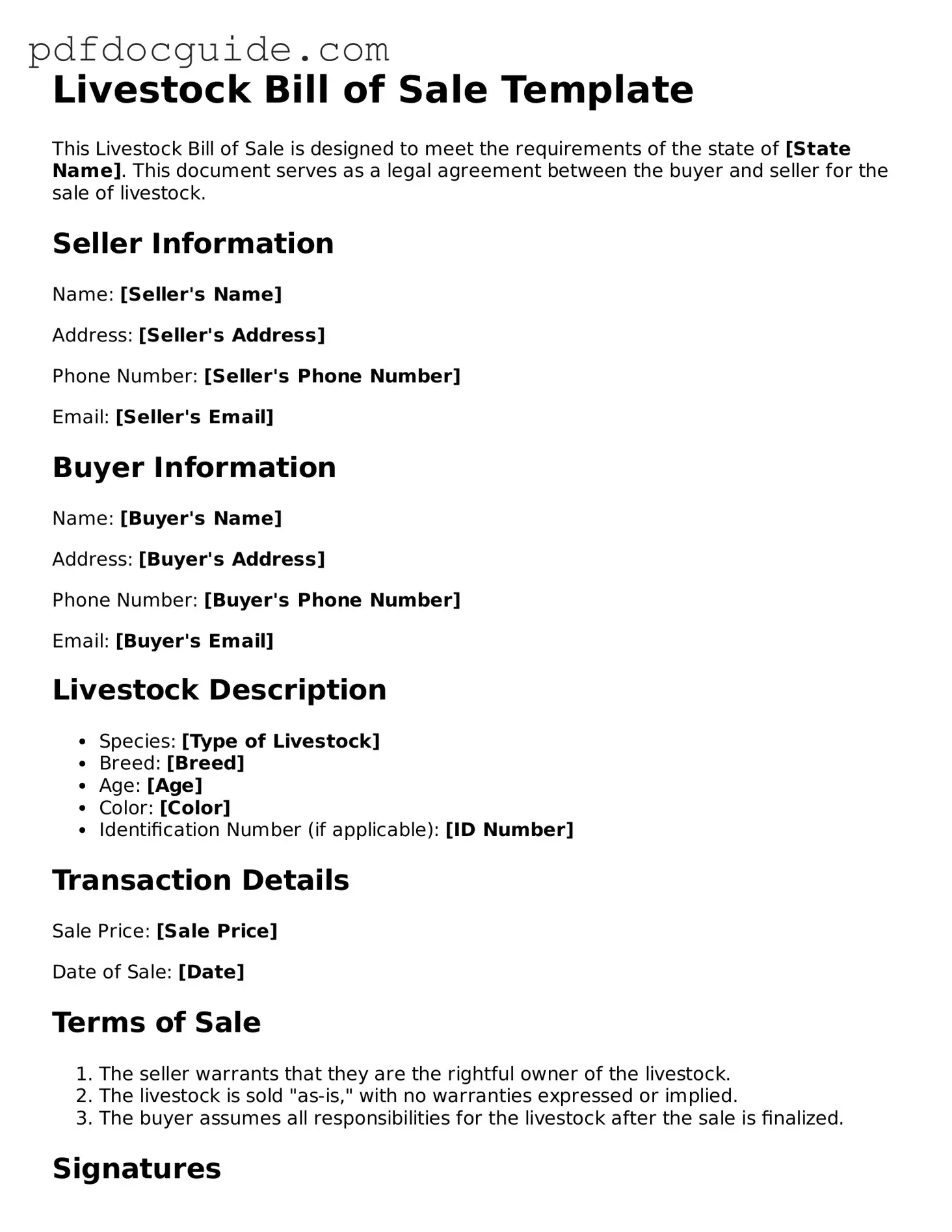 Attorney-Verified Livestock Bill of Sale Template