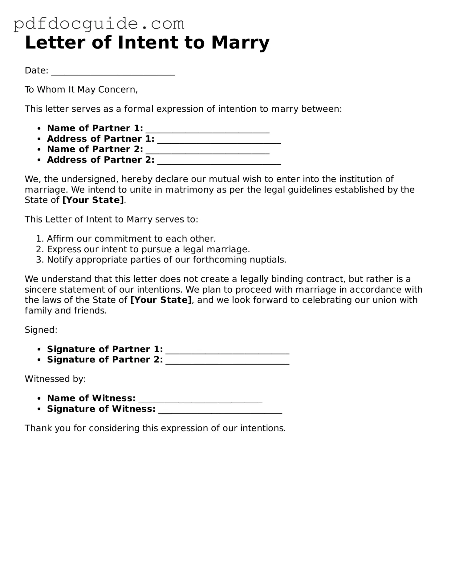 Attorney-Verified Letter of Intent to Marry Template