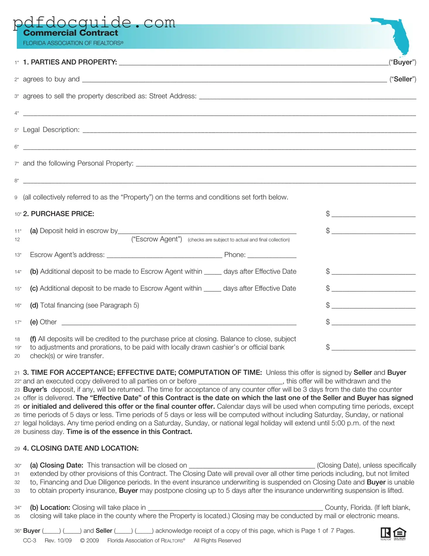 Florida Commercial Contract Form