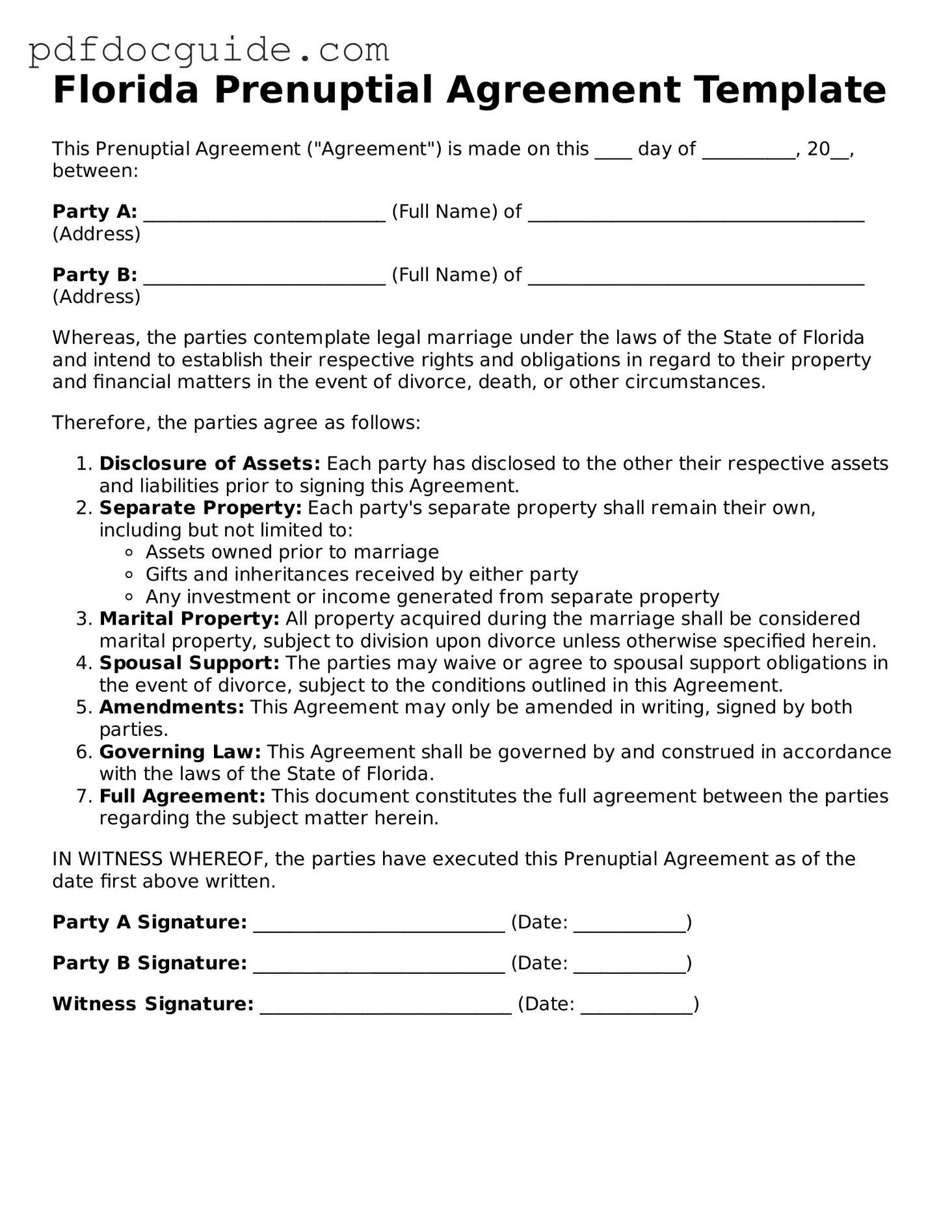 Valid  Prenuptial Agreement Document for Florida