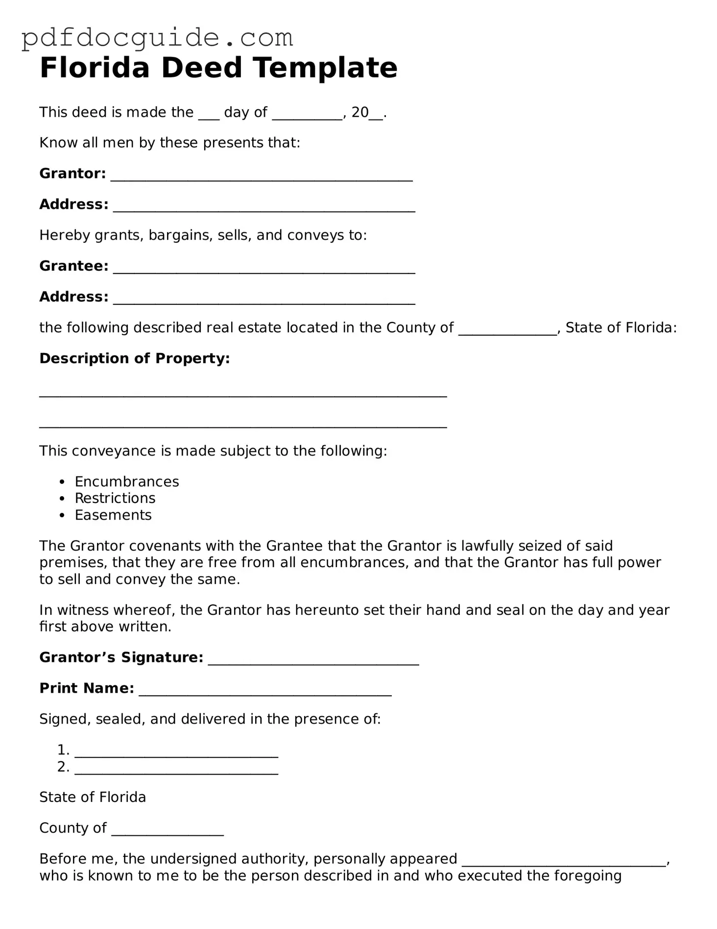 Valid  Deed Document for Florida
