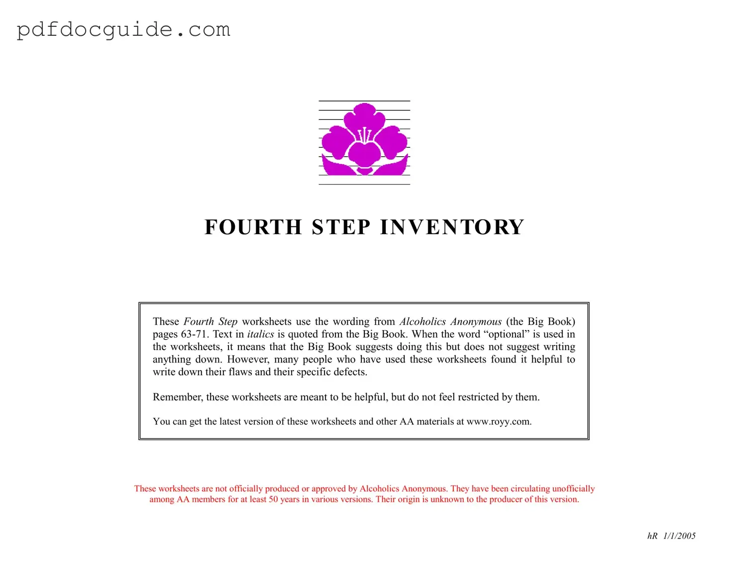 Fourth Step Inventory Form