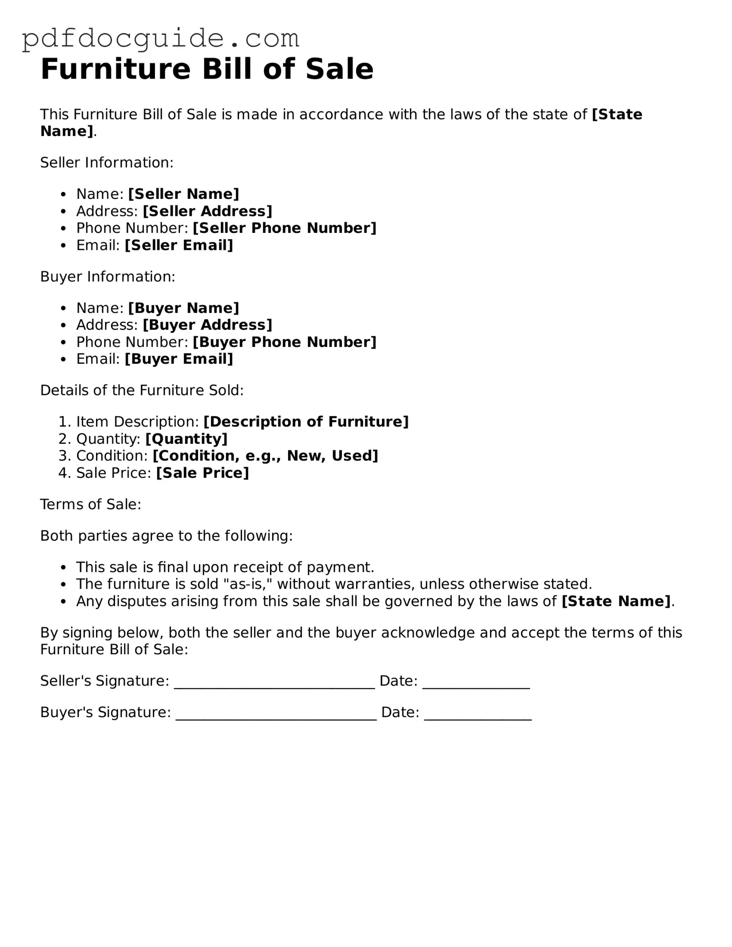 Attorney-Verified Furniture Bill of Sale Template