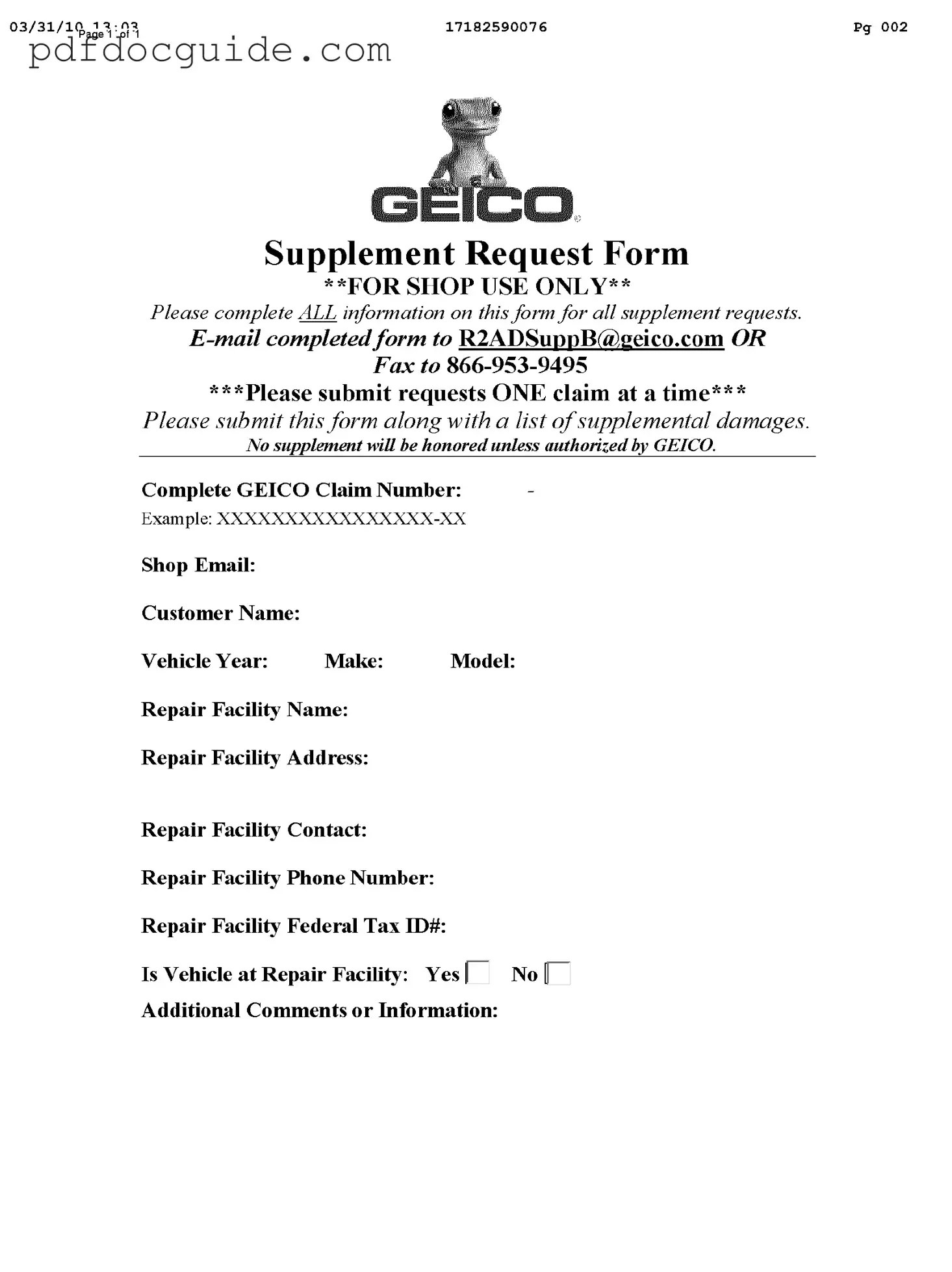 Geico Supplement Request Form