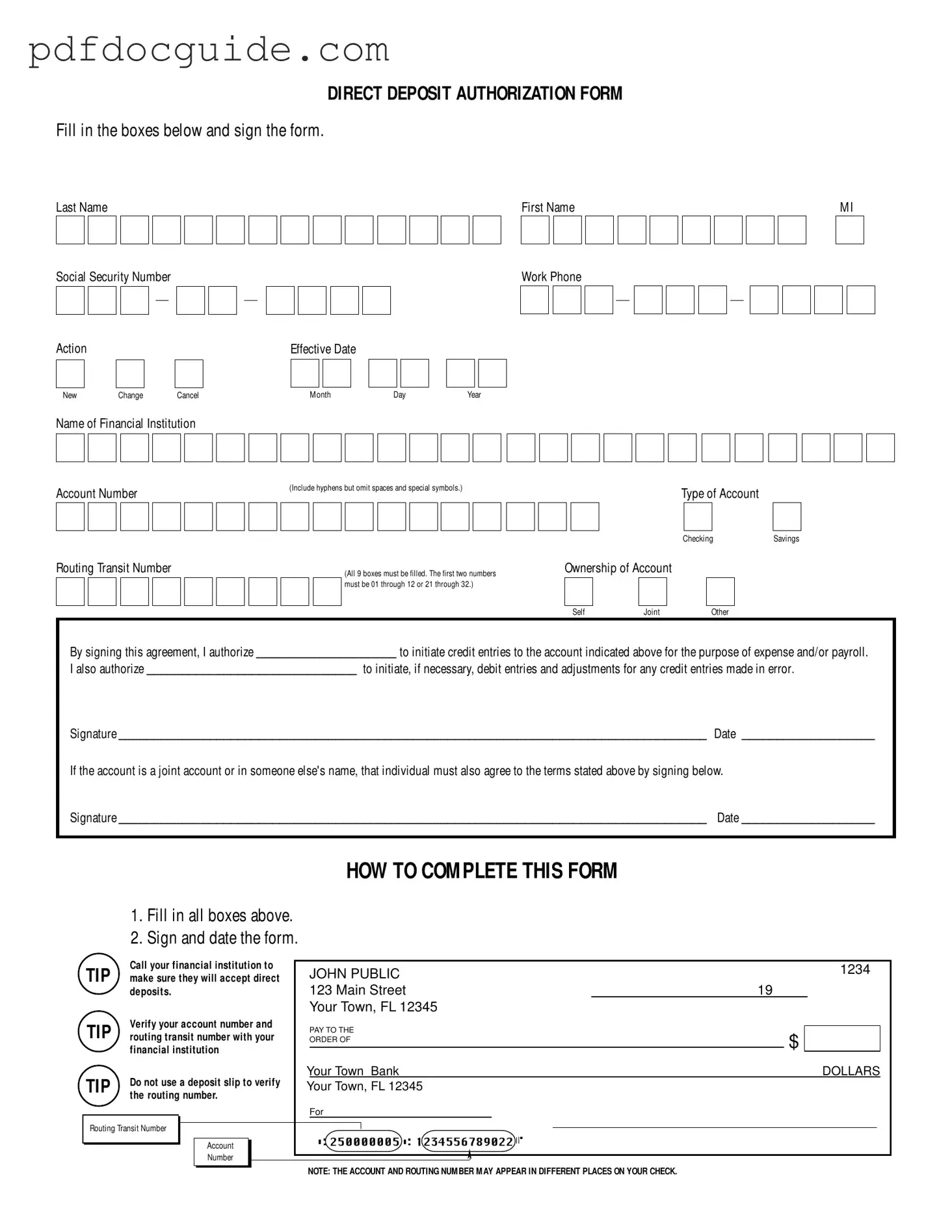Generic Direct Deposit Form