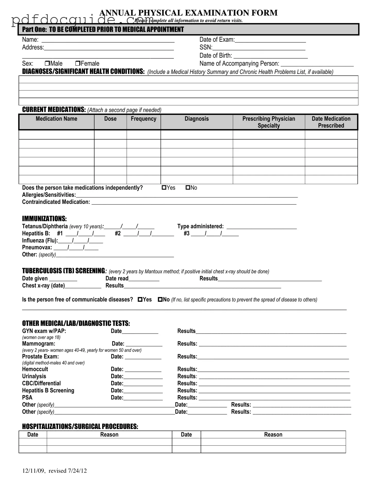 Annual Physical Examination Form