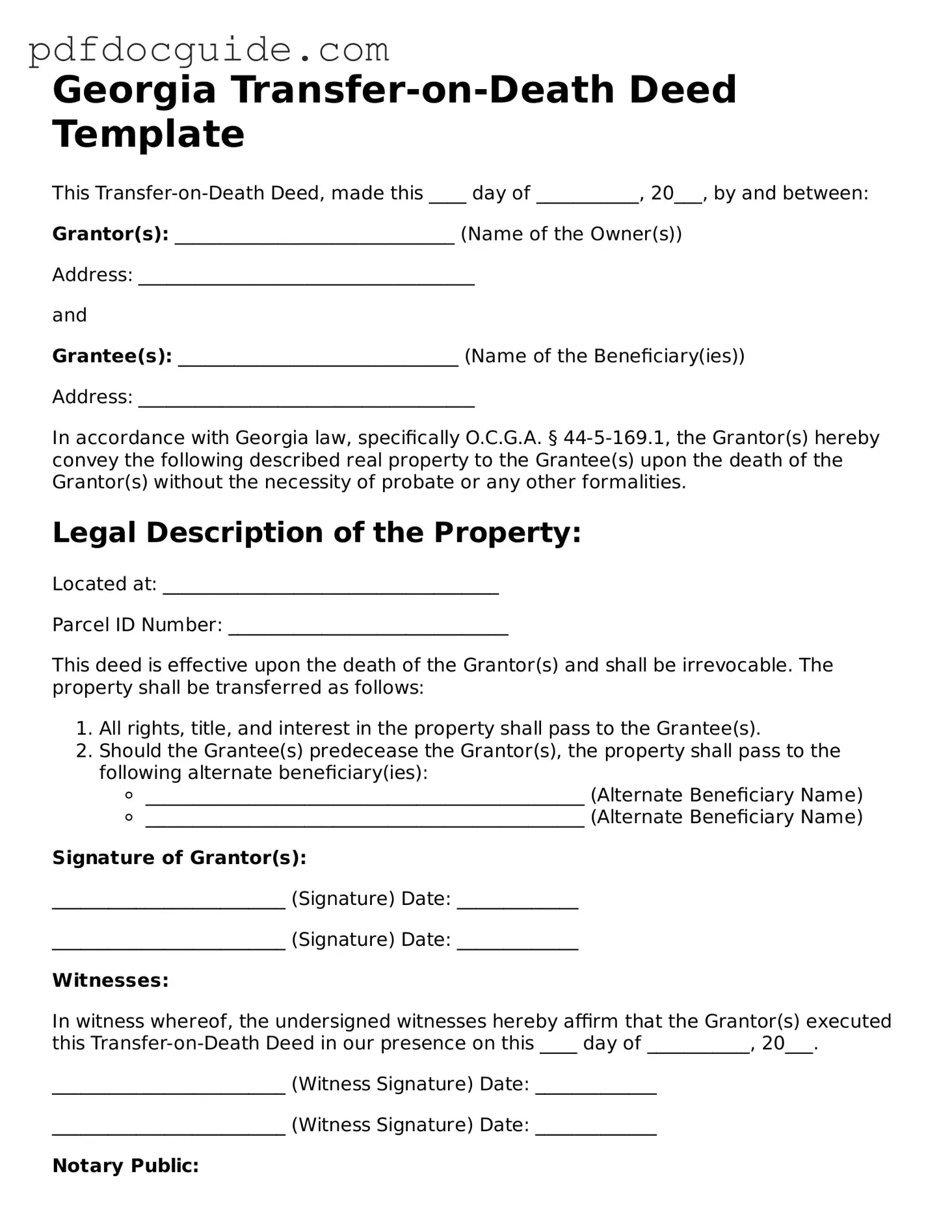 Valid  Transfer-on-Death Deed Document for Georgia
