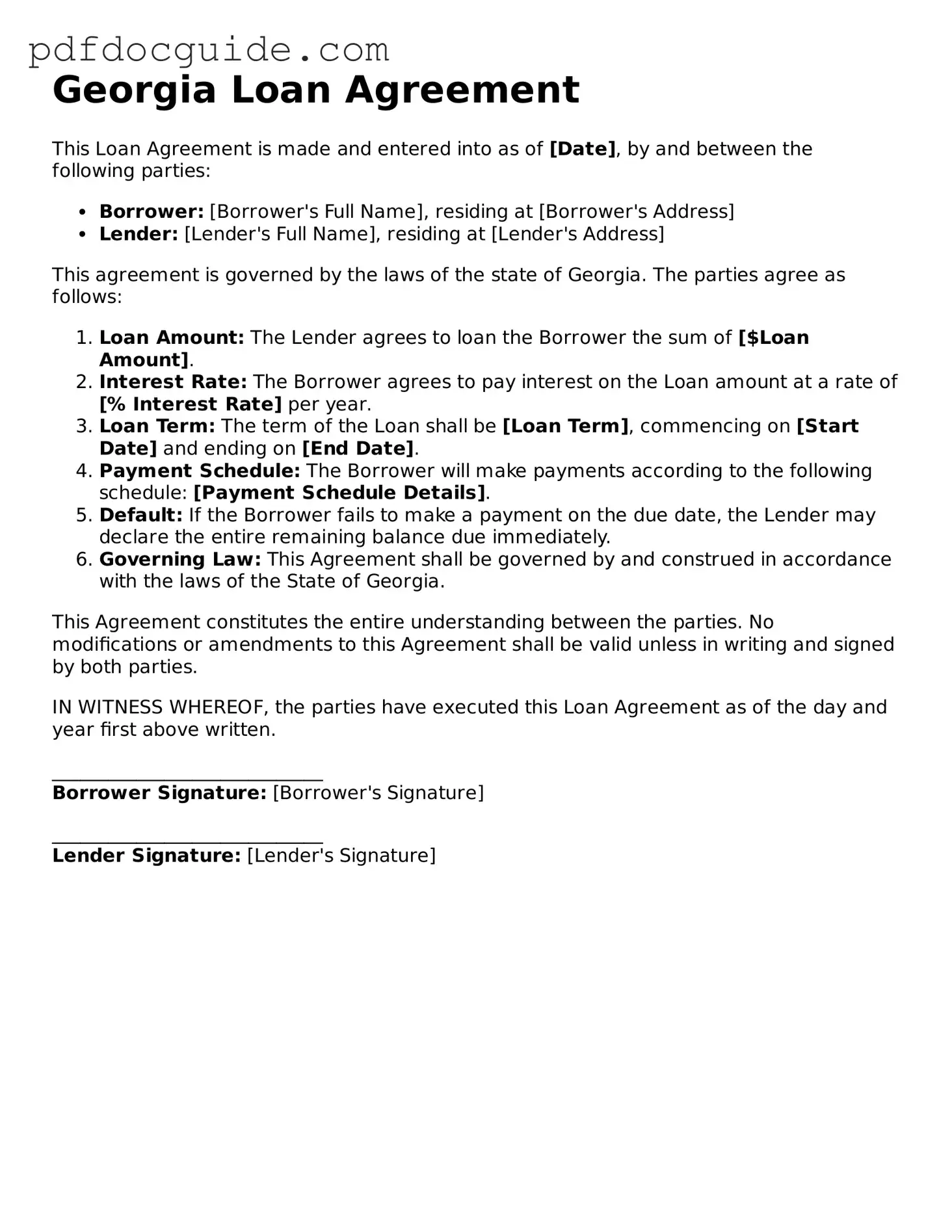 Valid  Loan Agreement Document for Georgia