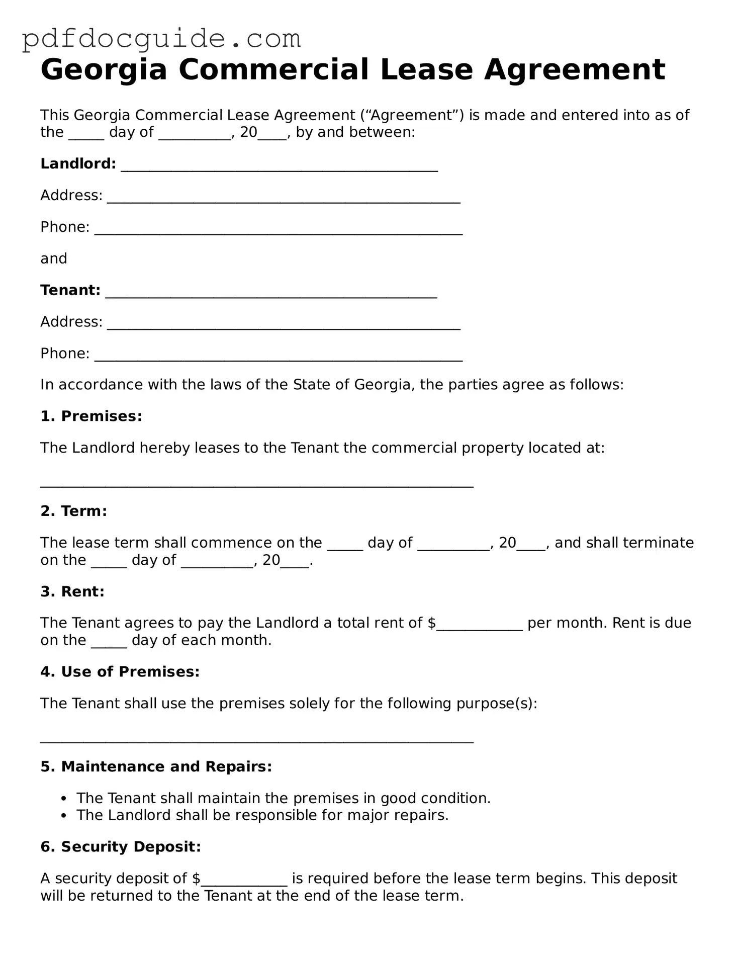 Valid  Commercial Lease Agreement Document for Georgia