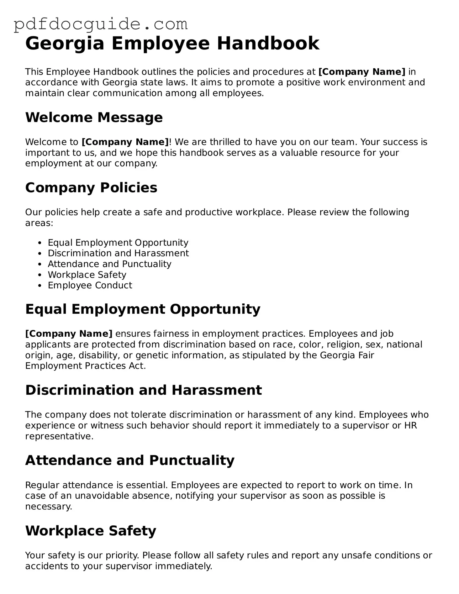 Valid  Employee Handbook Document for Georgia
