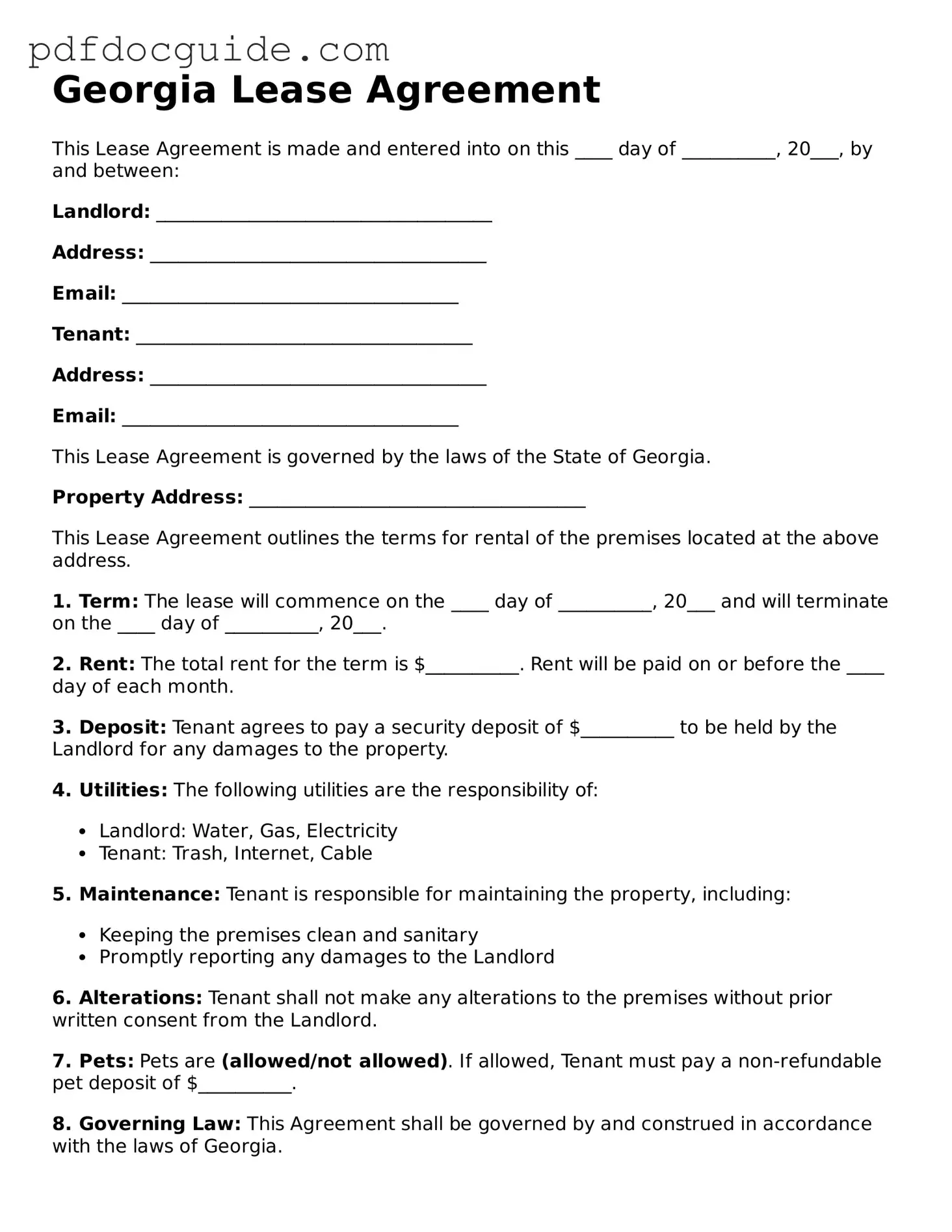 Valid  Lease Agreement Document for Georgia