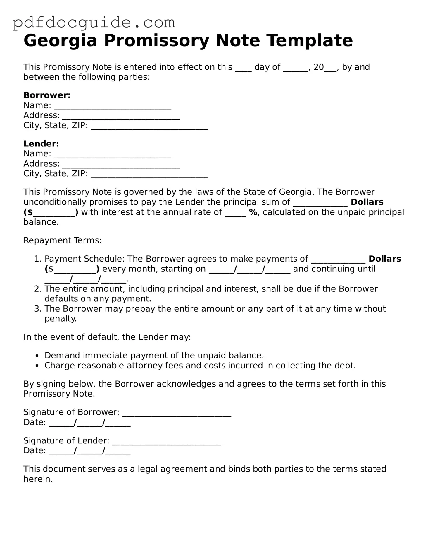 Valid  Promissory Note Document for Georgia