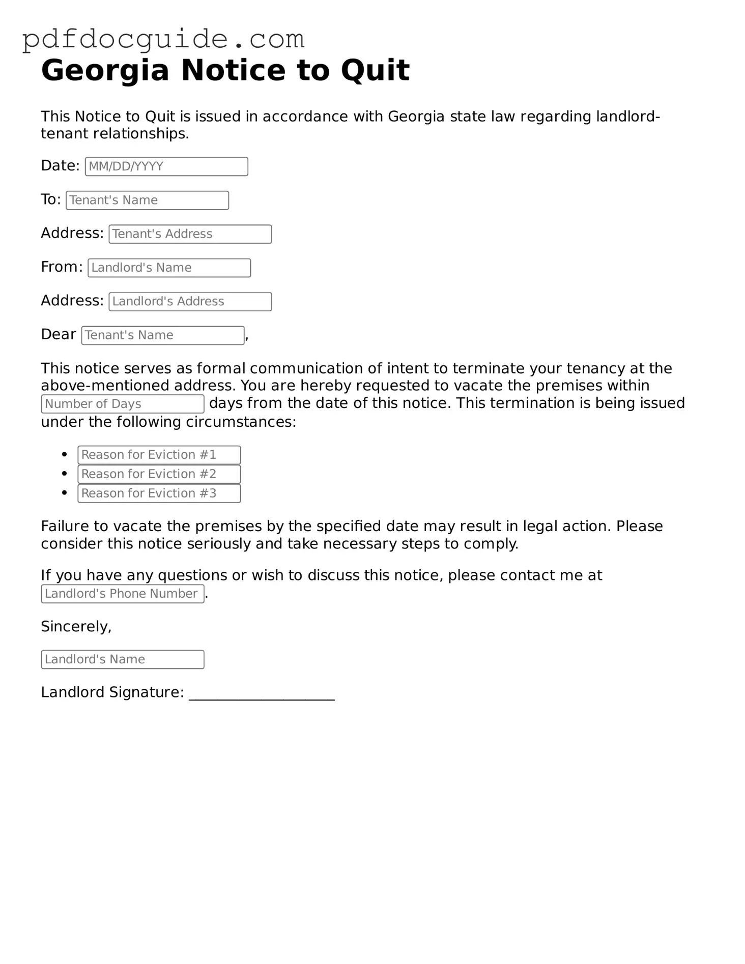 Valid  Notice to Quit Document for Georgia