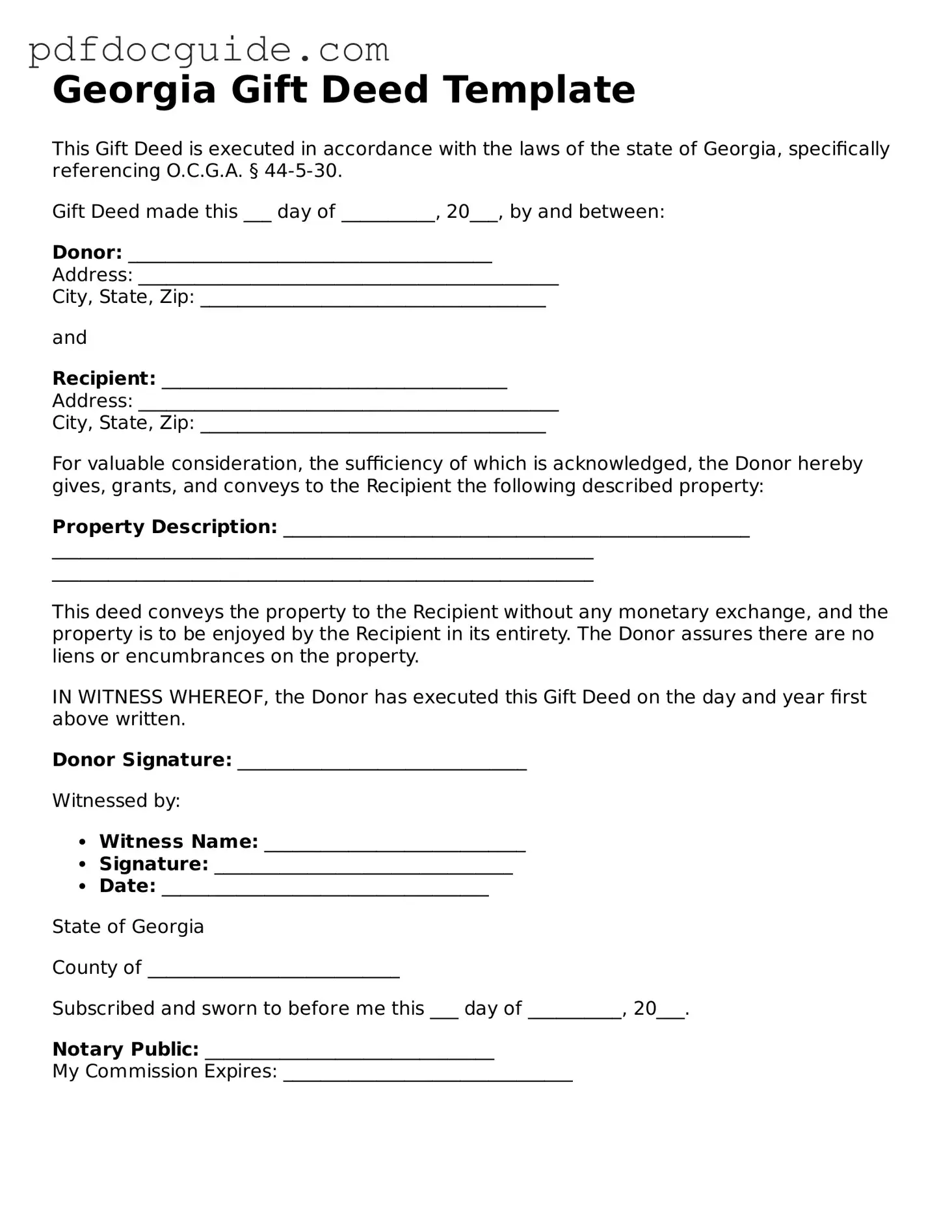 Valid  Gift Deed Document for Georgia