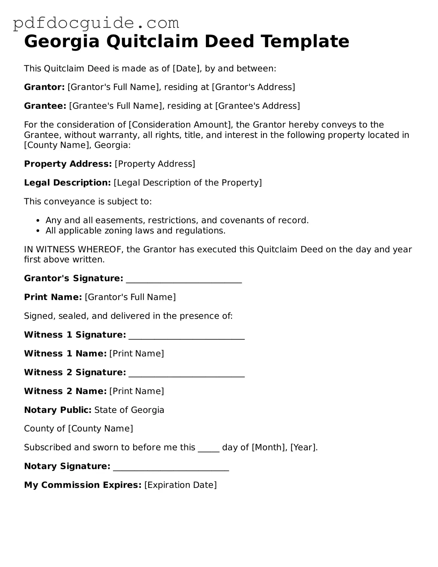 Valid  Quitclaim Deed Document for Georgia