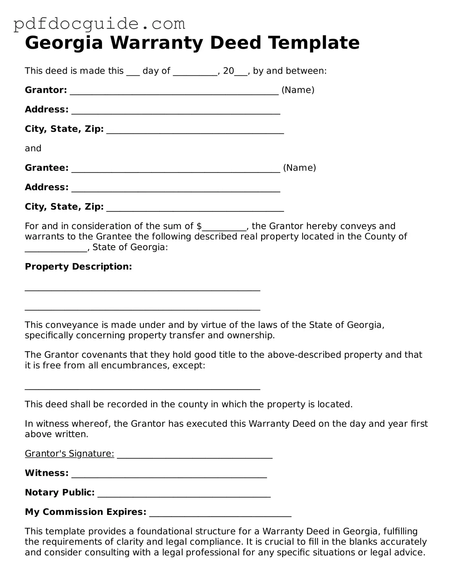 Valid  Deed Document for Georgia
