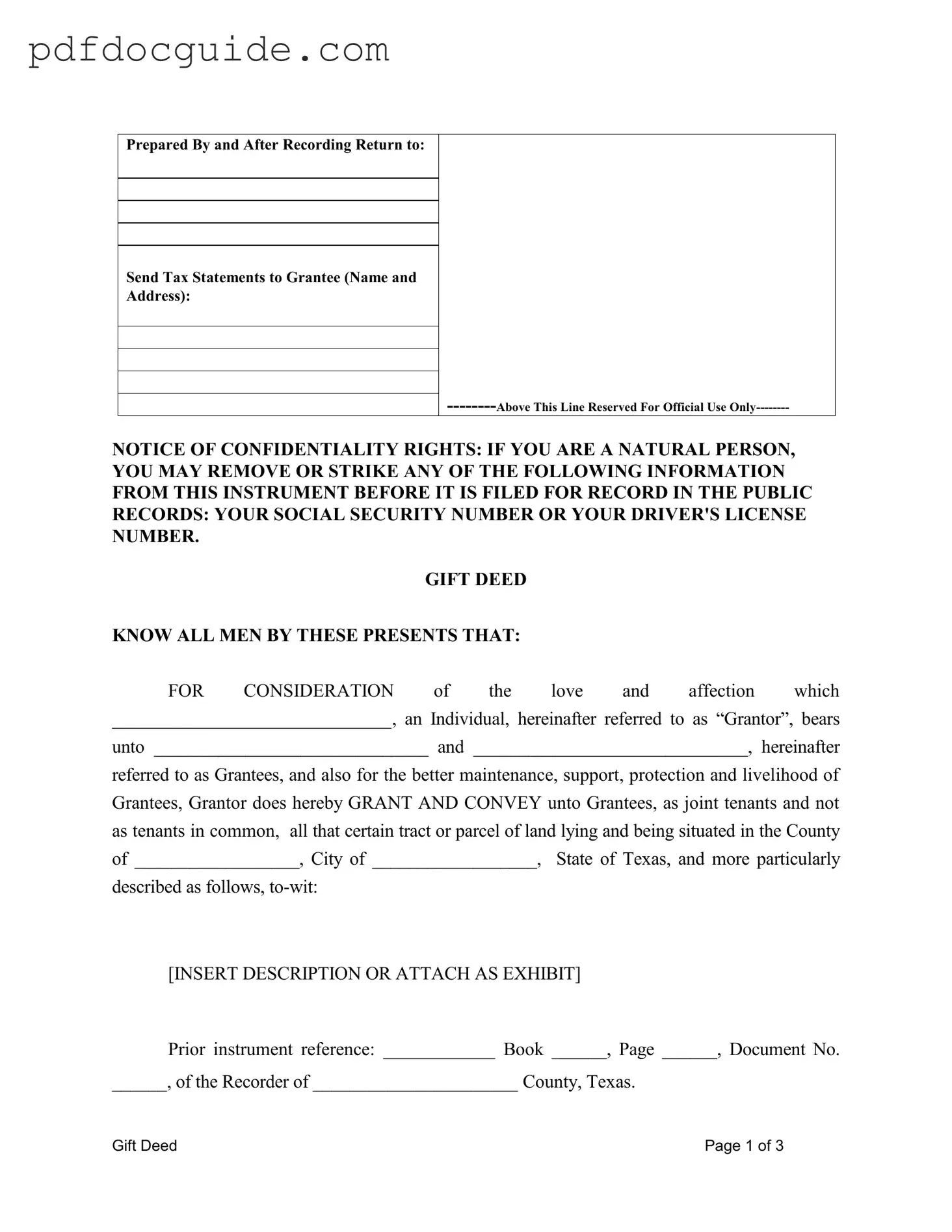Gift Deed Texas Form