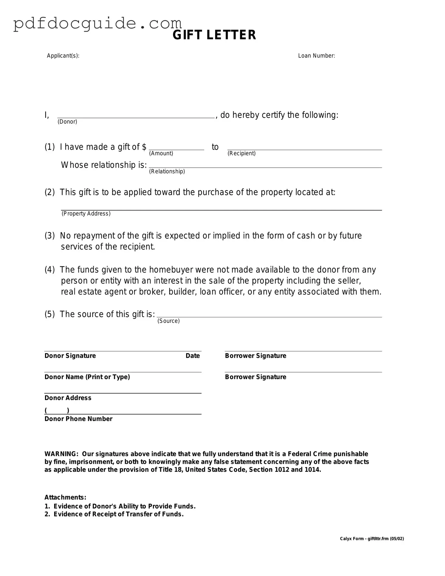 Gift Letter Form