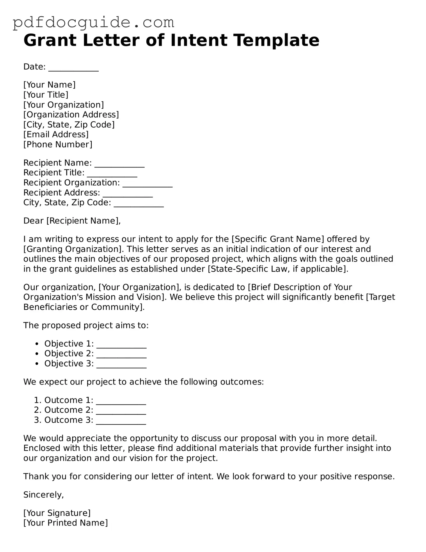 Attorney-Verified Grant Letter of Intent Template