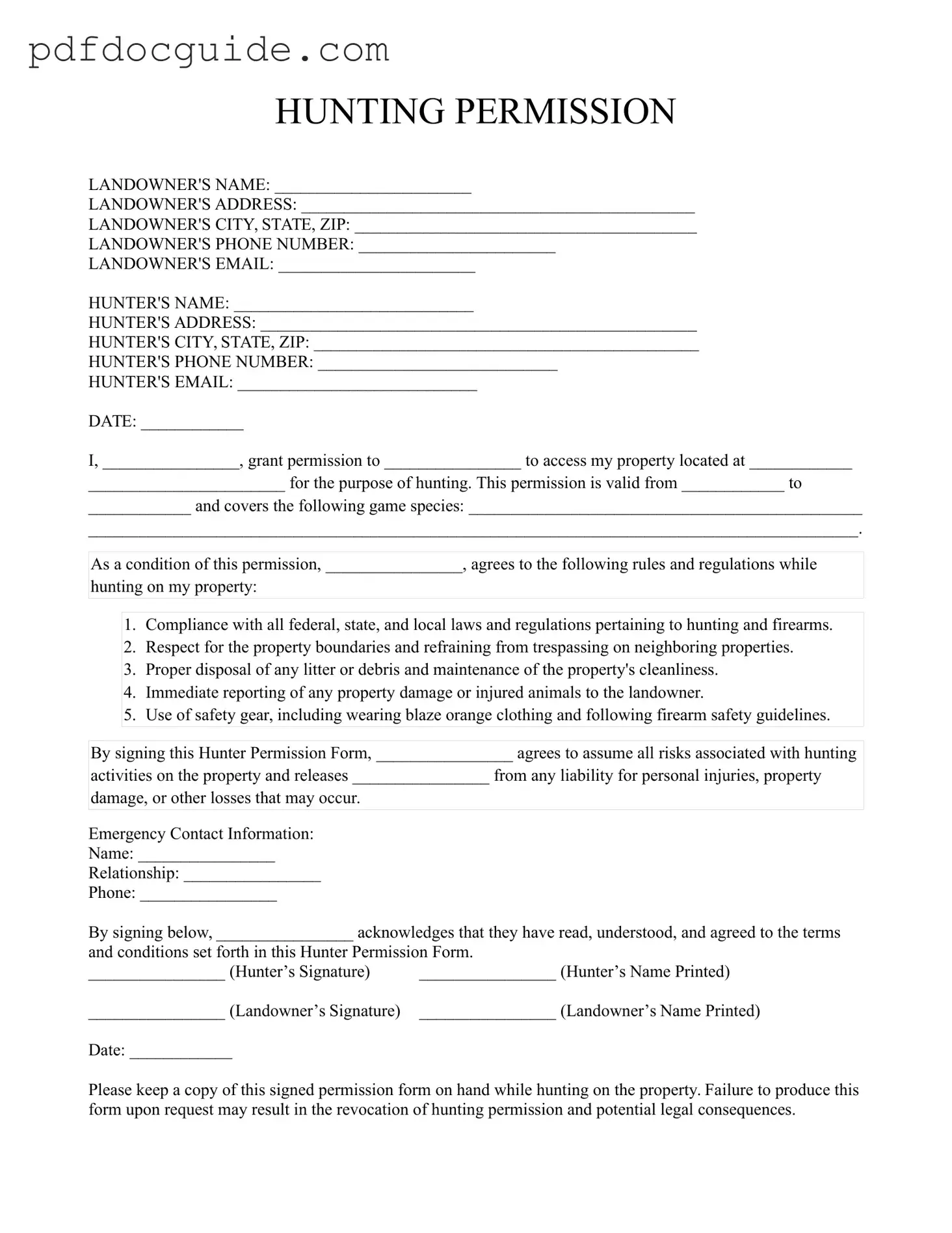 Hunter Permission Form