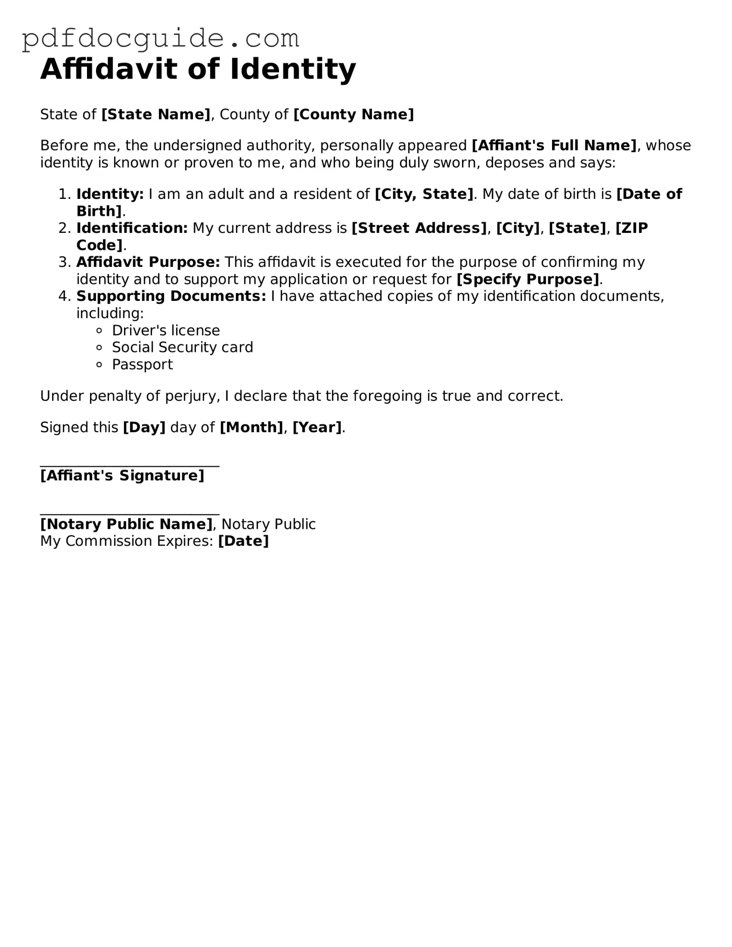 Attorney-Verified Affidavit of Identity Template
