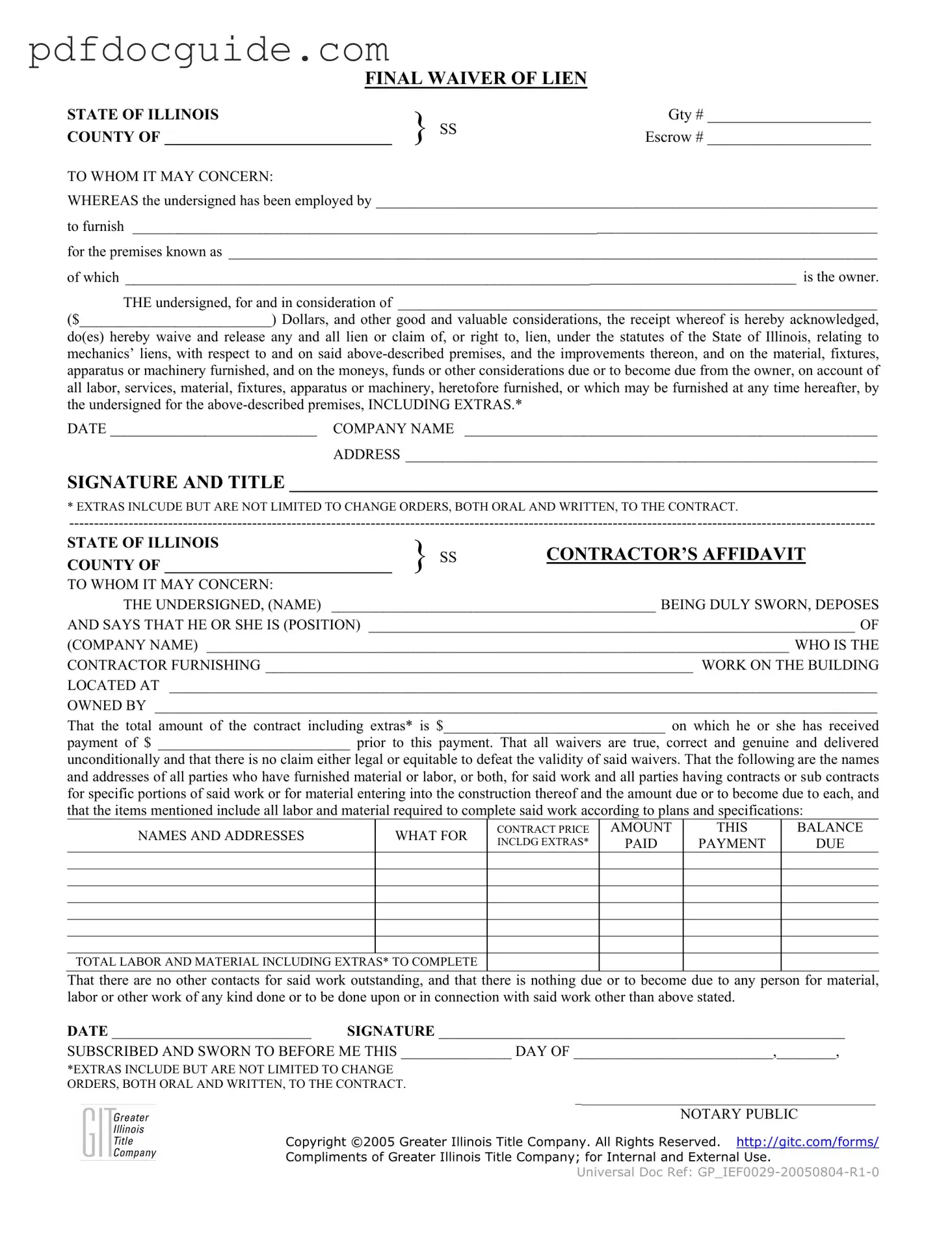 Illinois Final Waiver Of Lien Form