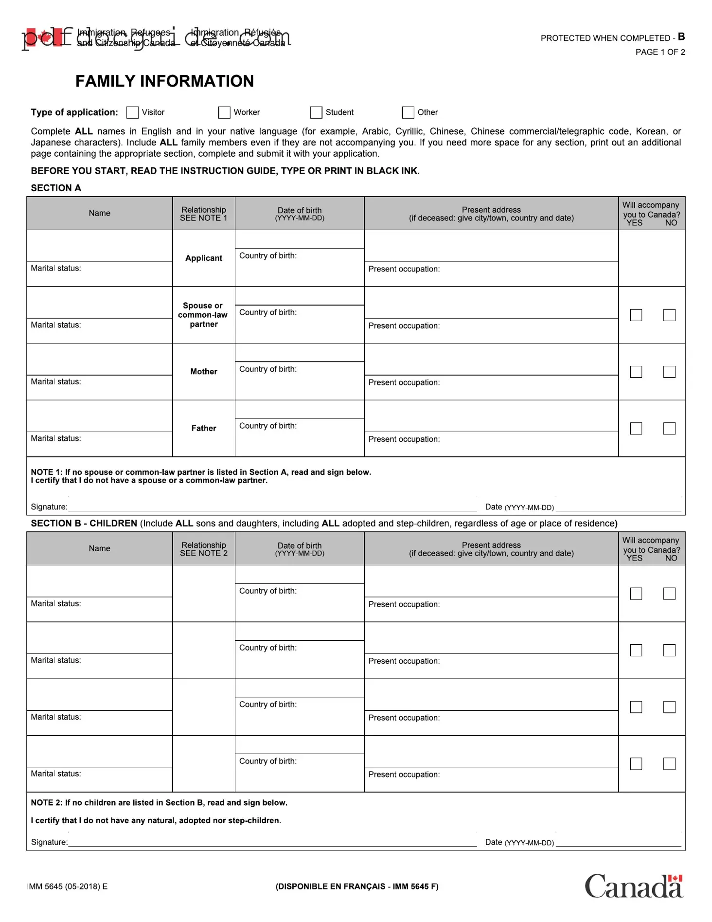 Imm 5645 Form