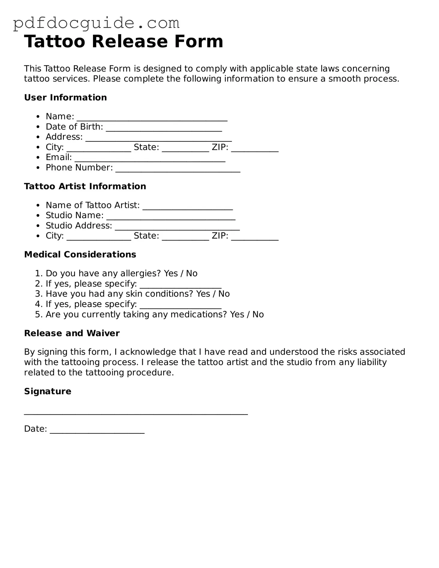 Attorney-Verified Tattoo Release Template