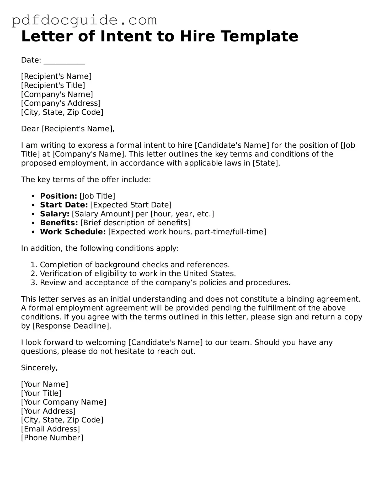 Attorney-Verified Letter of Intent to Hire Template