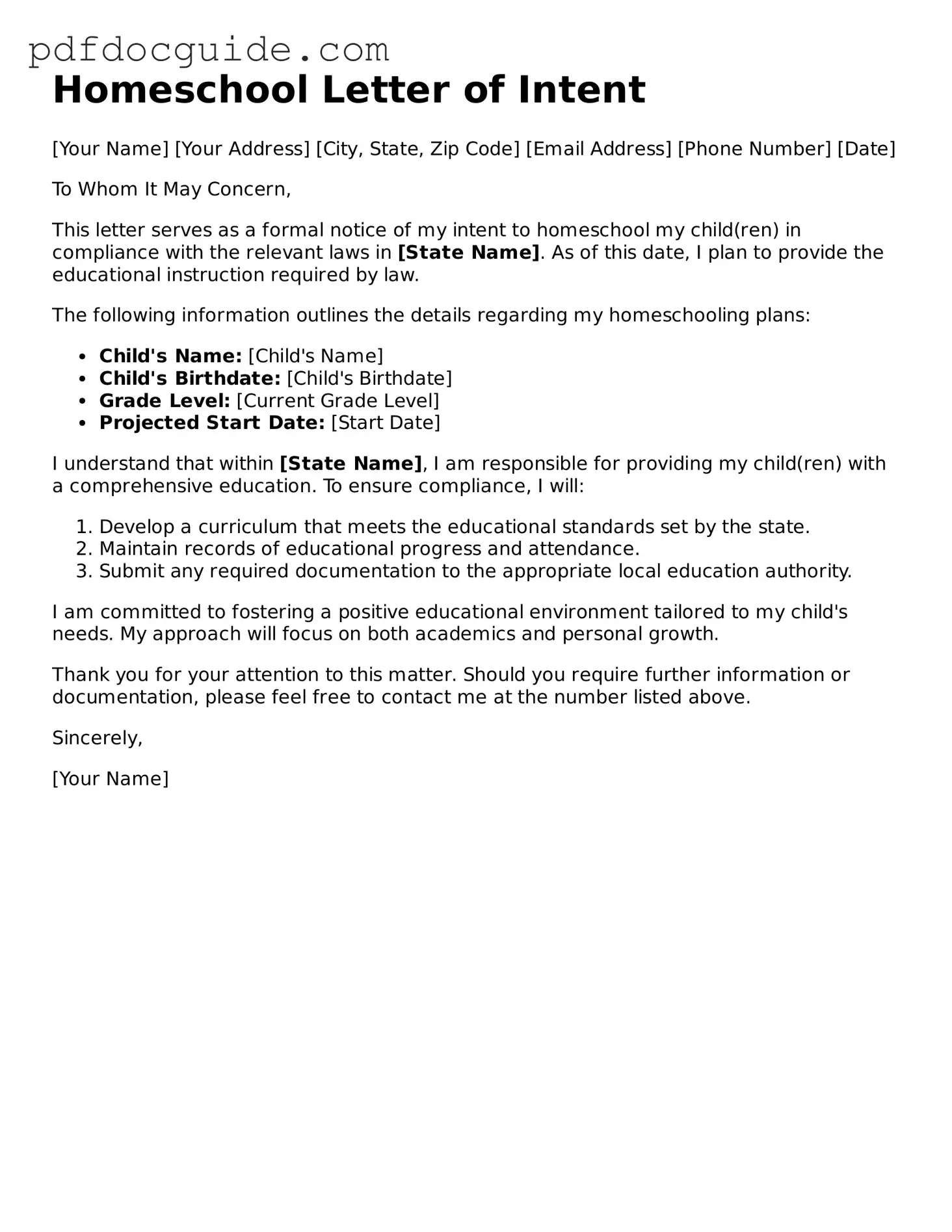 Attorney-Verified Homeschool Letter of Intent Template