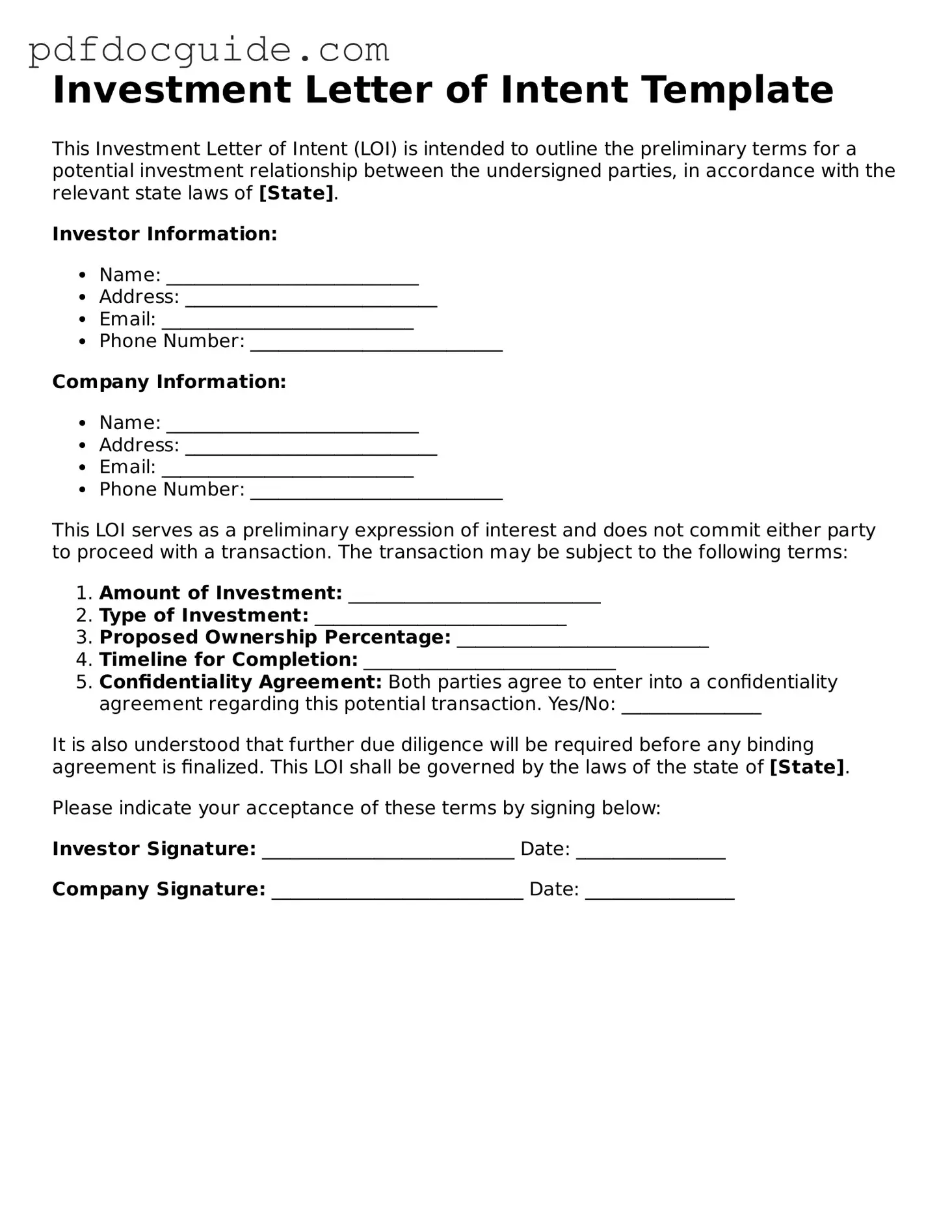 Attorney-Verified Investment Letter of Intent Template