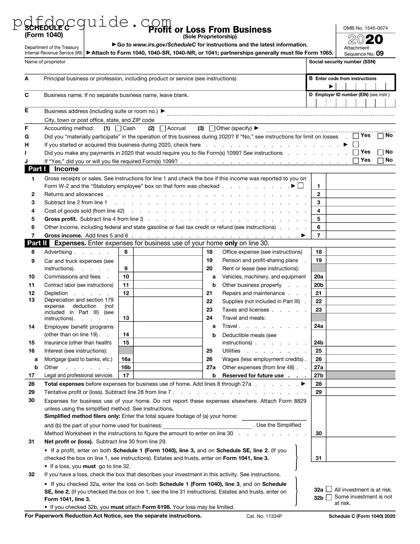 IRS Schedule C 1040 Form