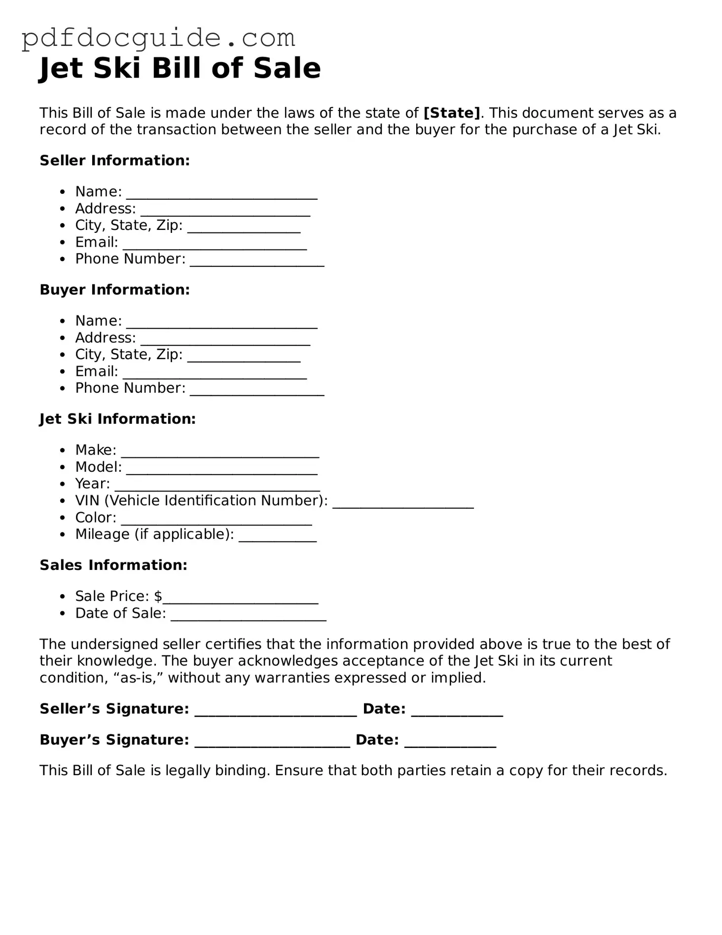 Attorney-Verified Jet Ski Bill of Sale Template