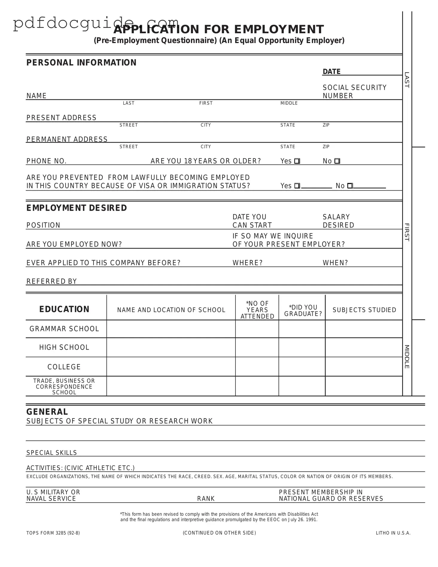 Employment Application Pdf Form