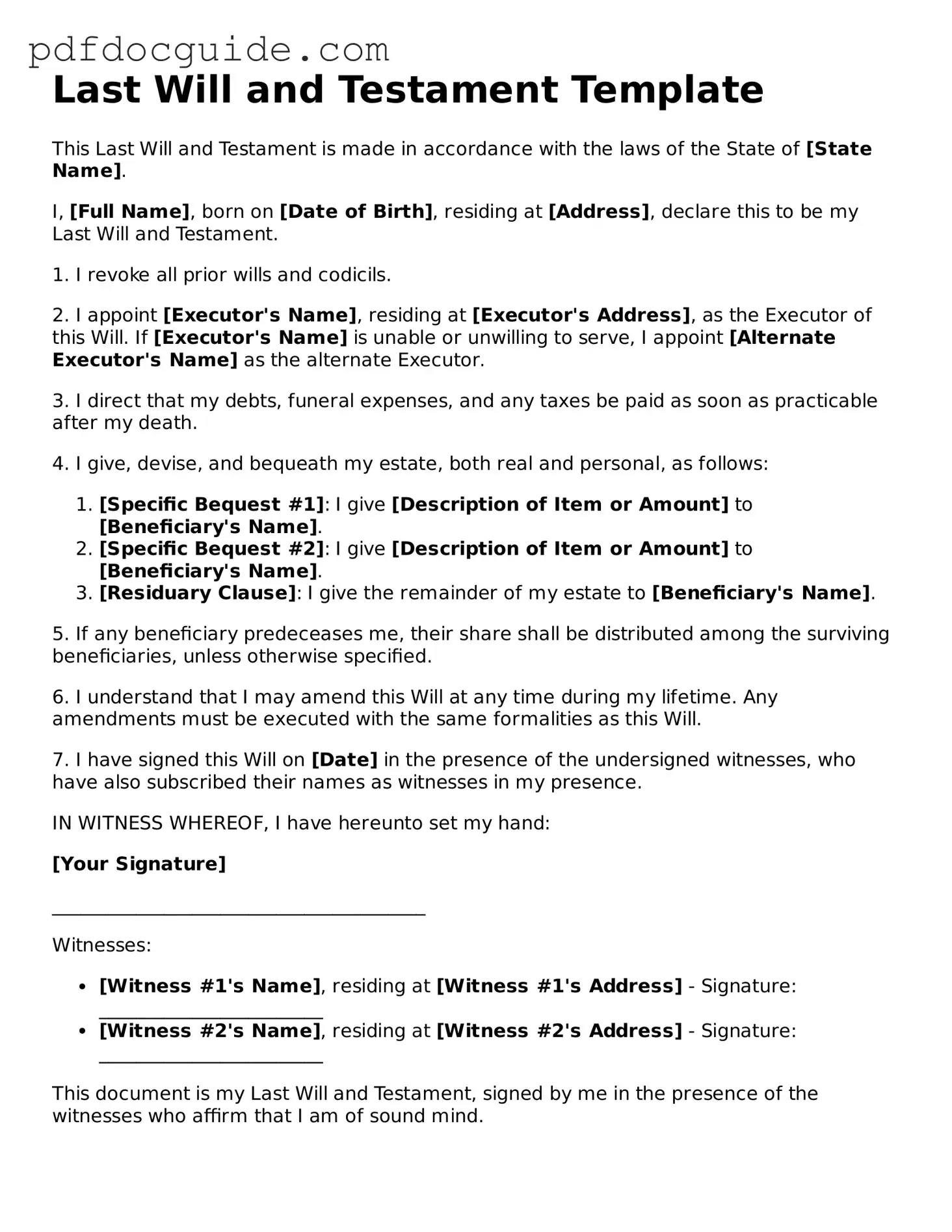 Attorney-Verified Last Will and Testament Template