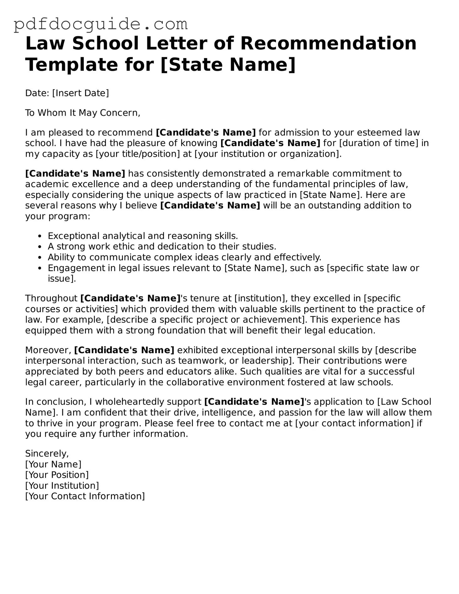 Attorney-Verified Law School Letter of Recommendation Template