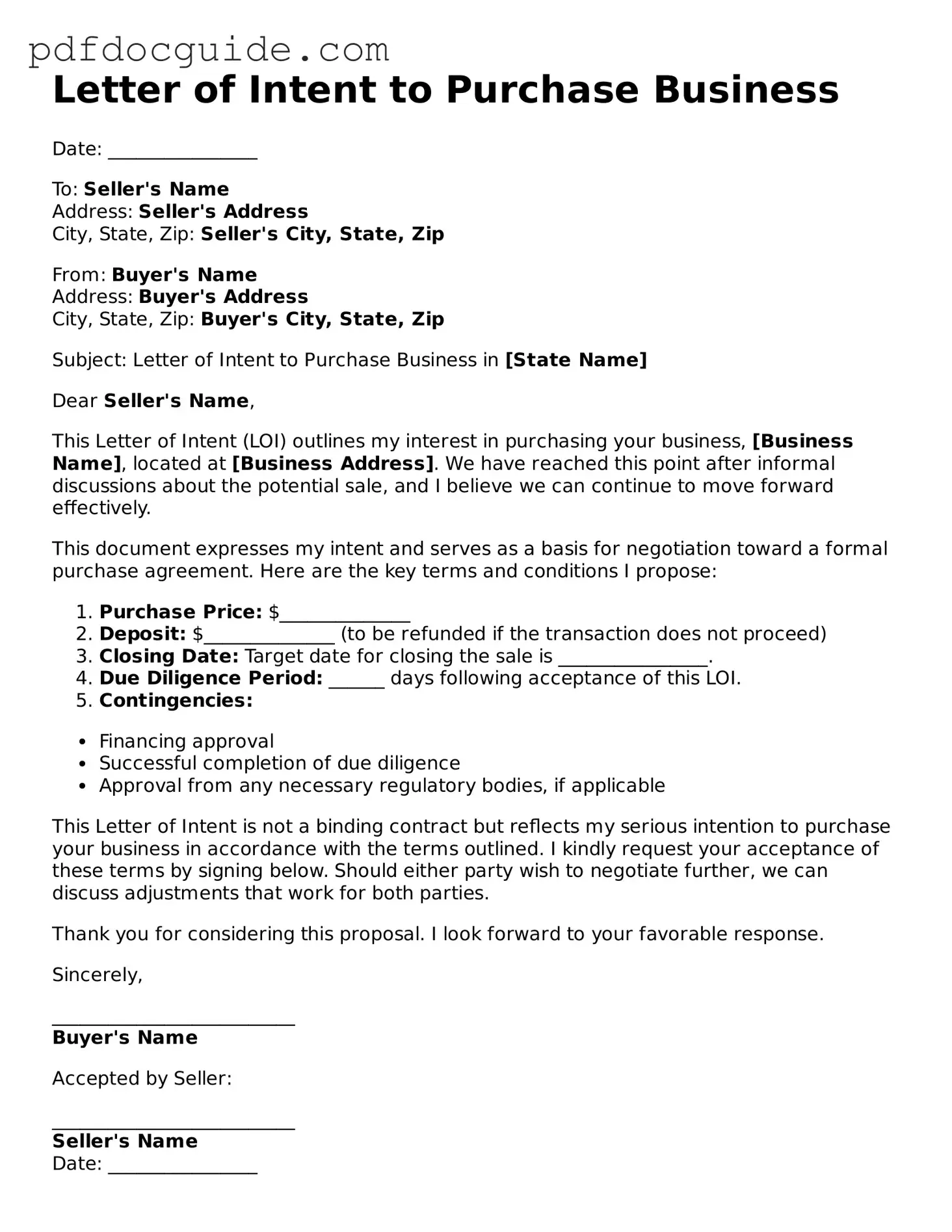 Attorney-Verified Letter of Intent to Purchase Business Template
