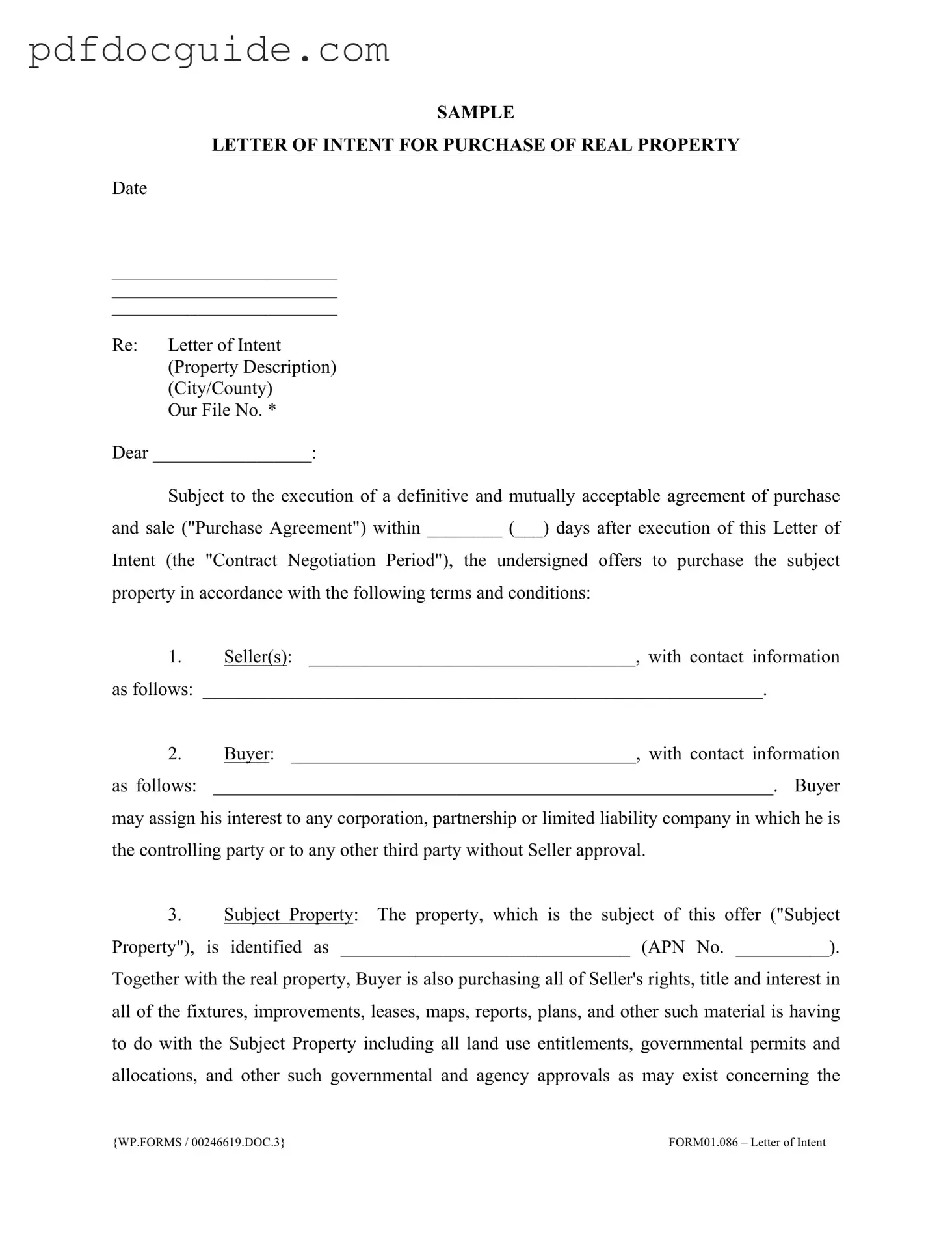 Letter To Purchase Land Form